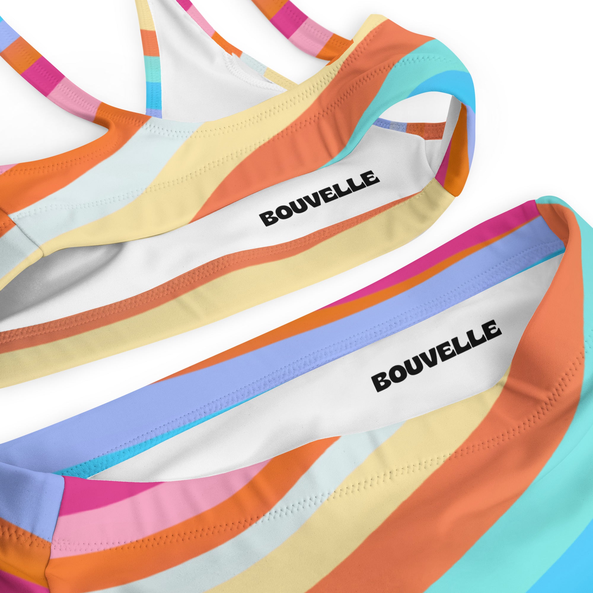 Women's Colorful Wavy Stripe Recycled Bikini - Removable Padding, Buttery Soft Quick-Drying UPF 50+ Fabric