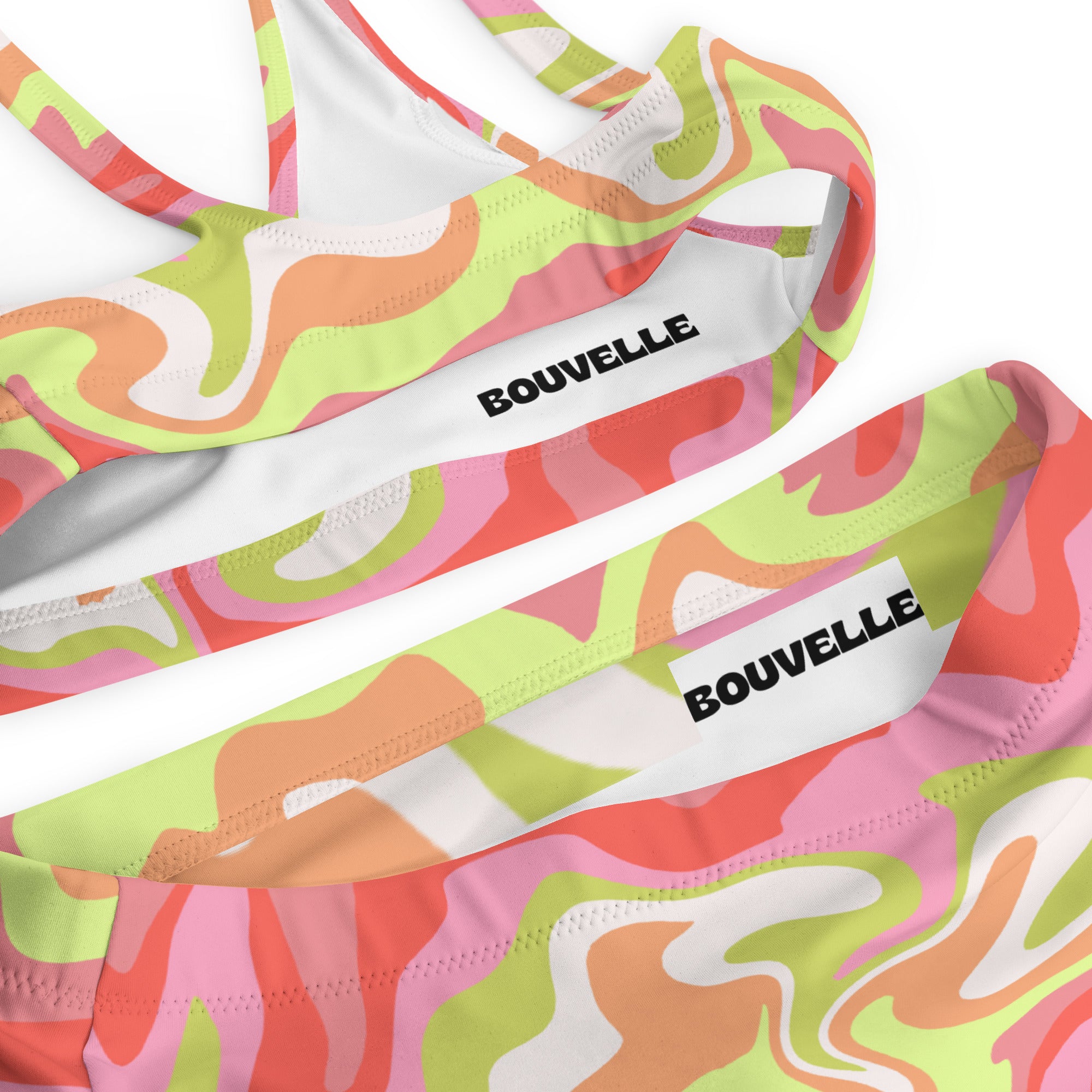 Women's Coral Lime Swirl Recycled Bikini - Removable Padding, Buttery Soft Quick-Drying UPF 50+ Fabric