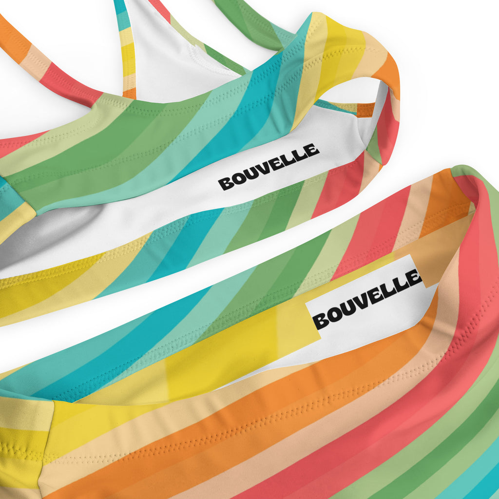 Women's Retro Striped Rainbow Recycled Bikini - Removable Padding, Buttery Soft Quick-Drying UPF 50+ Fabric