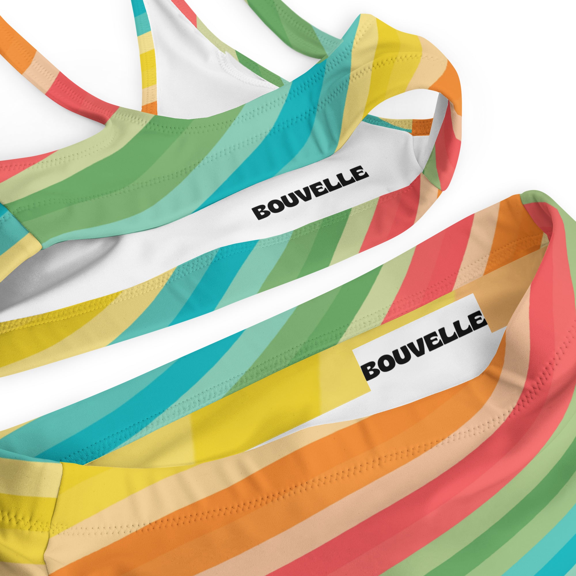 Women's Retro Striped Rainbow Recycled Bikini - Removable Padding, Buttery Soft Quick-Drying UPF 50+ Fabric