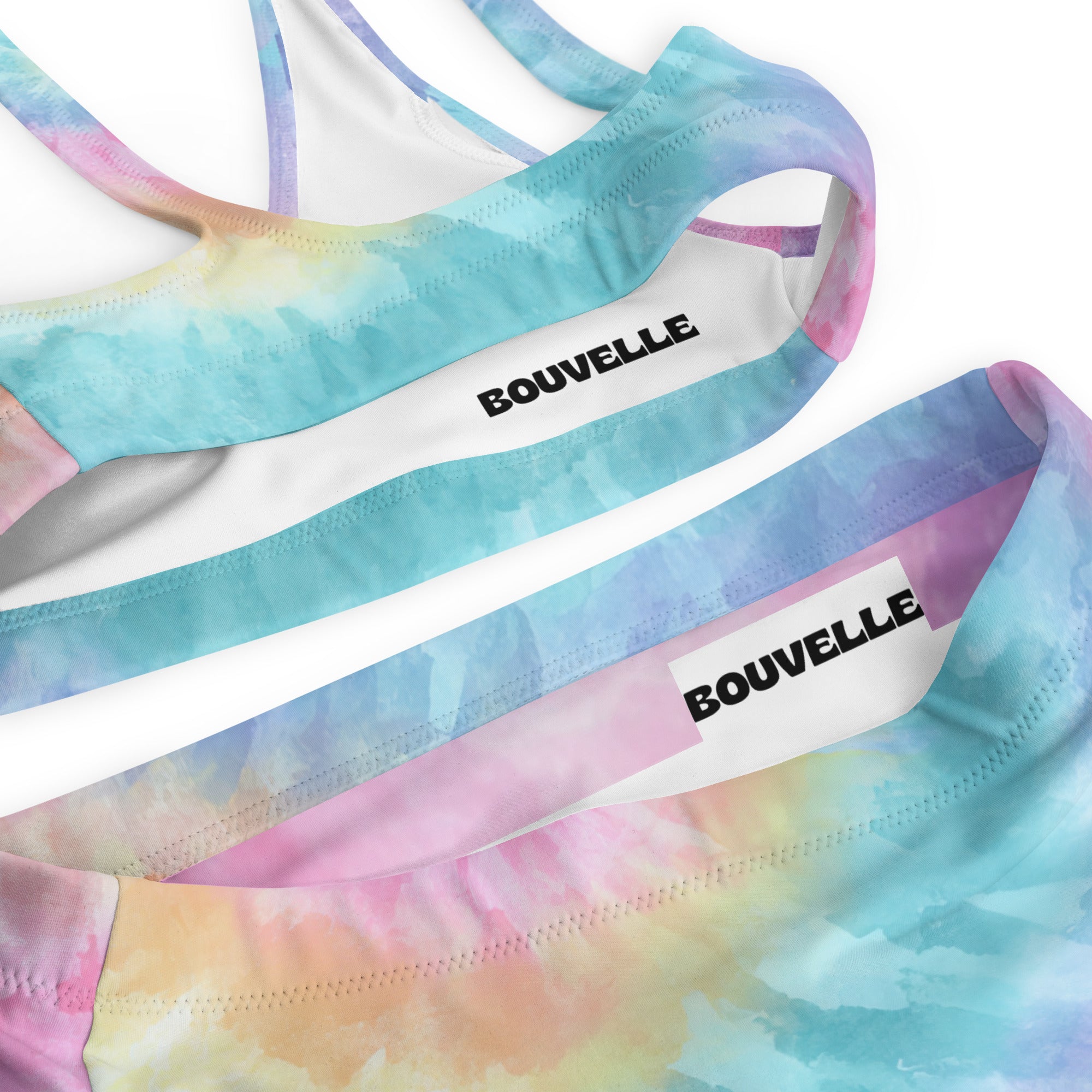 Women's Pastel Watercolor Tie Dye Recycled Bikini - Removable Padding, Buttery Soft Quick-Drying UPF 50+ Fabric