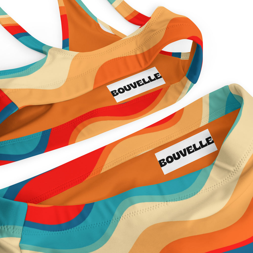 Women's Bright Retro Wave Recycled Bikini - Removable Padding, Buttery Soft Quick-Drying UPF 50+ Fabric