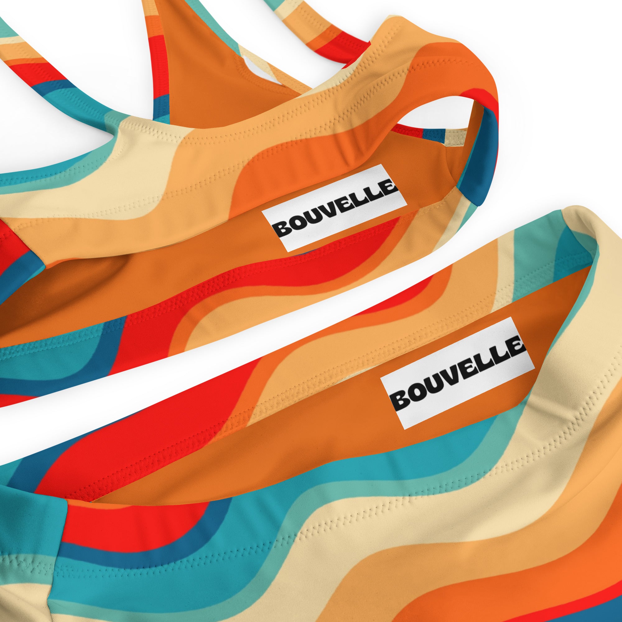 Women's Bright Retro Wave Recycled Bikini - Removable Padding, Buttery Soft Quick-Drying UPF 50+ Fabric