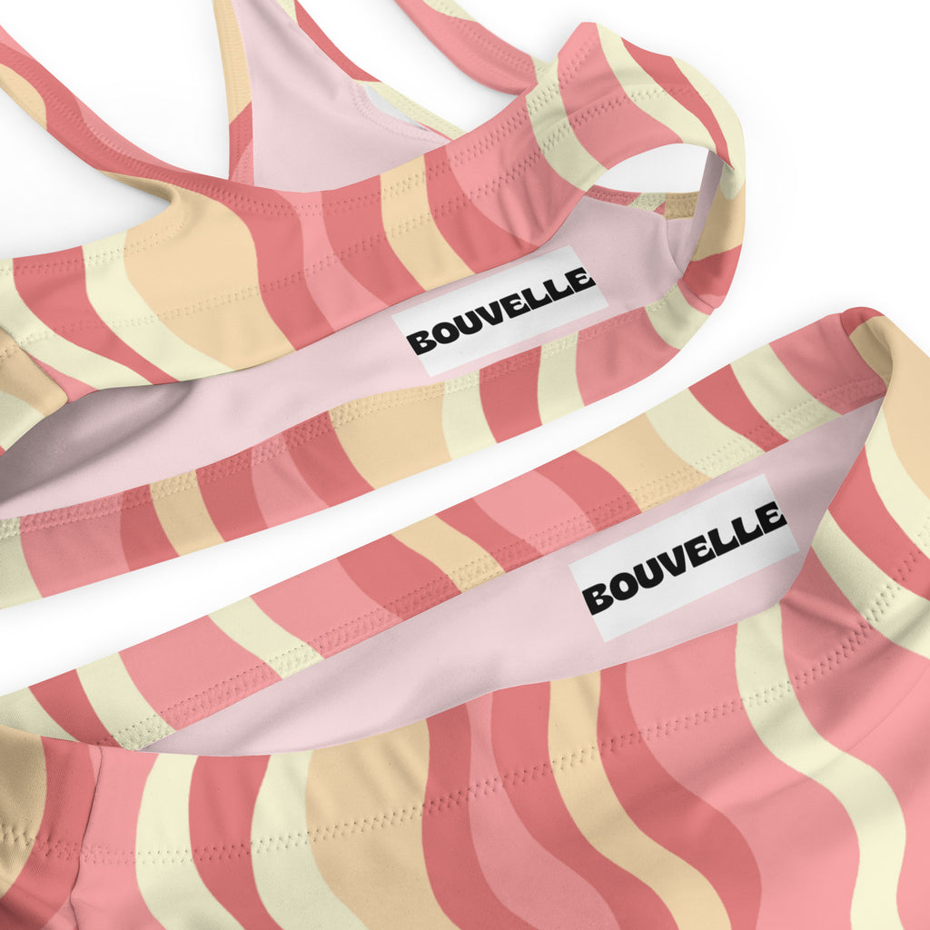 Women's Pink Retro Wave Recycled Bikini - Removable Padding, Buttery Soft Quick-Drying UPF 50+ Fabric