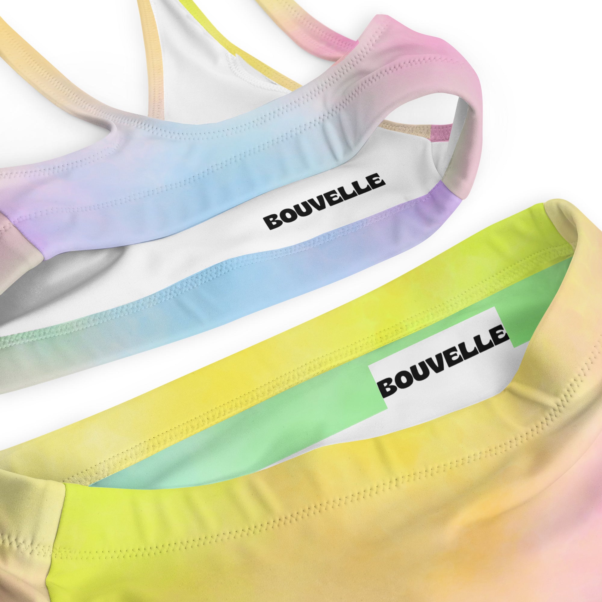 Women's Colorful Pastel Watercolor Recycled Bikini - Removable Padding, Buttery Soft Quick-Drying UPF 50+ Fabric