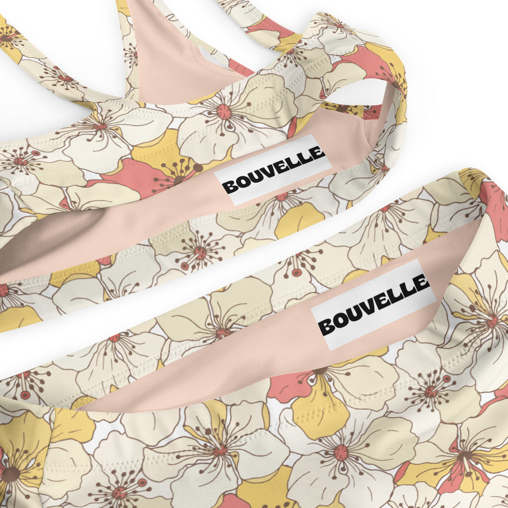 Women's Cream Floral Recycled Bikini - Removable Padding, Buttery Soft Quick-Drying UPF 50+ Fabric