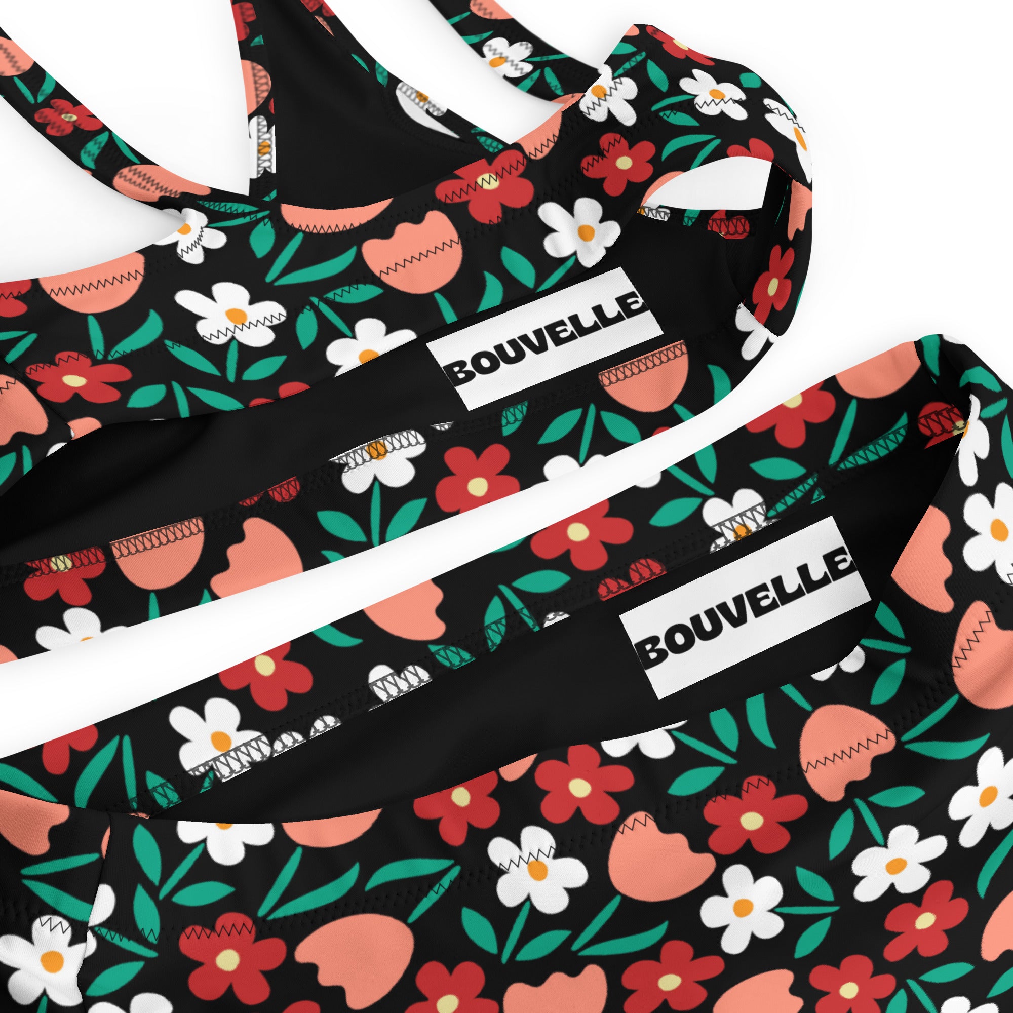 Women's Retro Color Floral Daisy Recycled Bikini - Removable Padding, Buttery Soft Quick-Drying UPF 50+ Fabric
