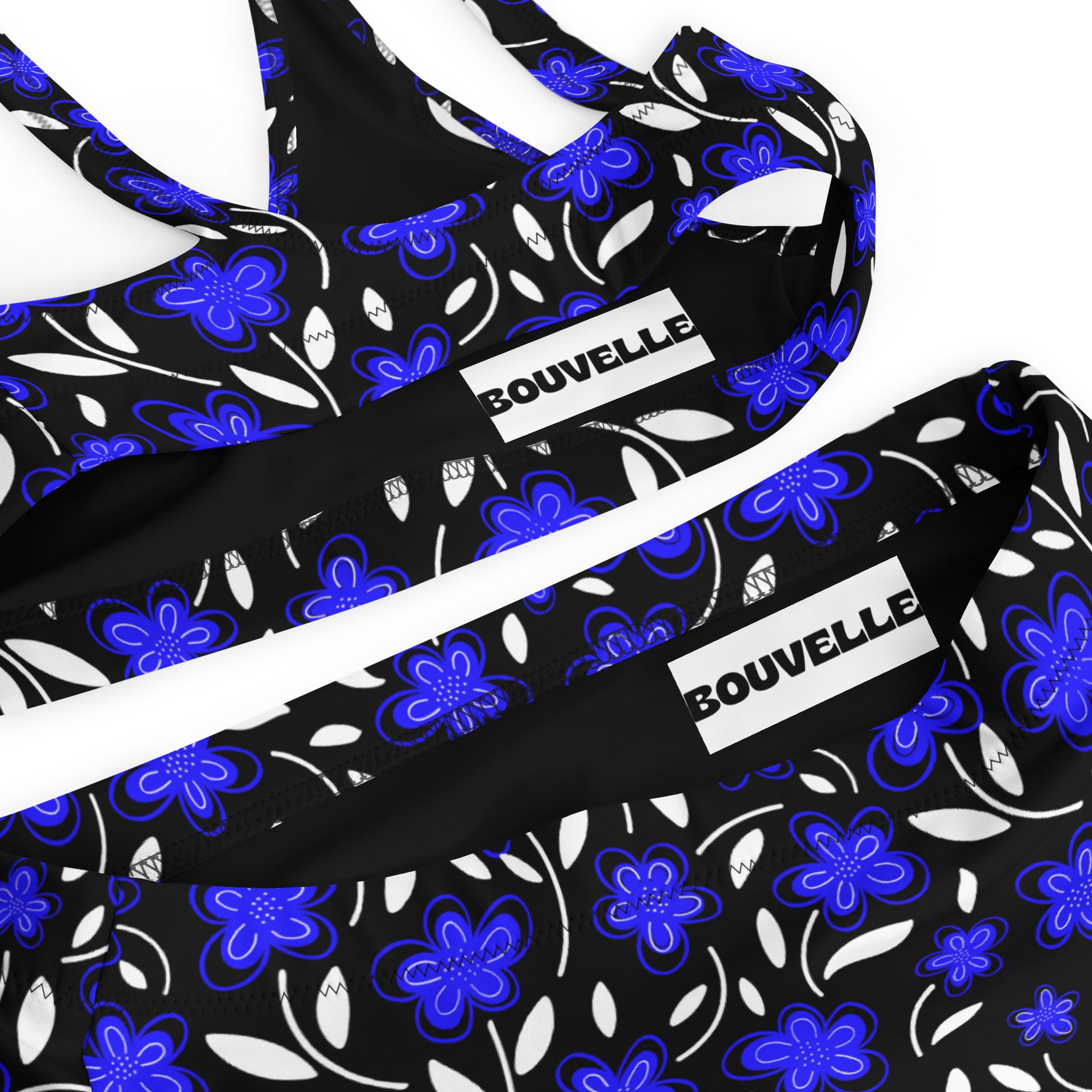 Women's Blue Floral Recycled Bikini - Removable Padding, Buttery Soft Quick-Drying UPF 50+ Fabric