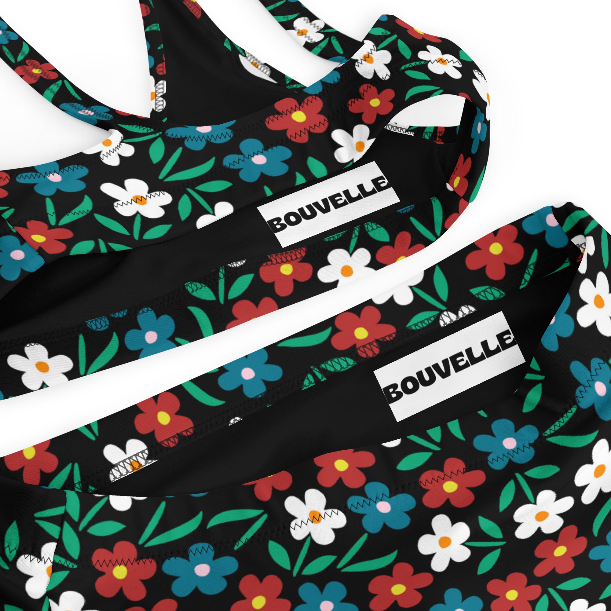 Women's Retro Strawberry Floral Recycled Bikini - Removable Padding, Buttery Soft Quick-Drying UPF 50+ Fabric
