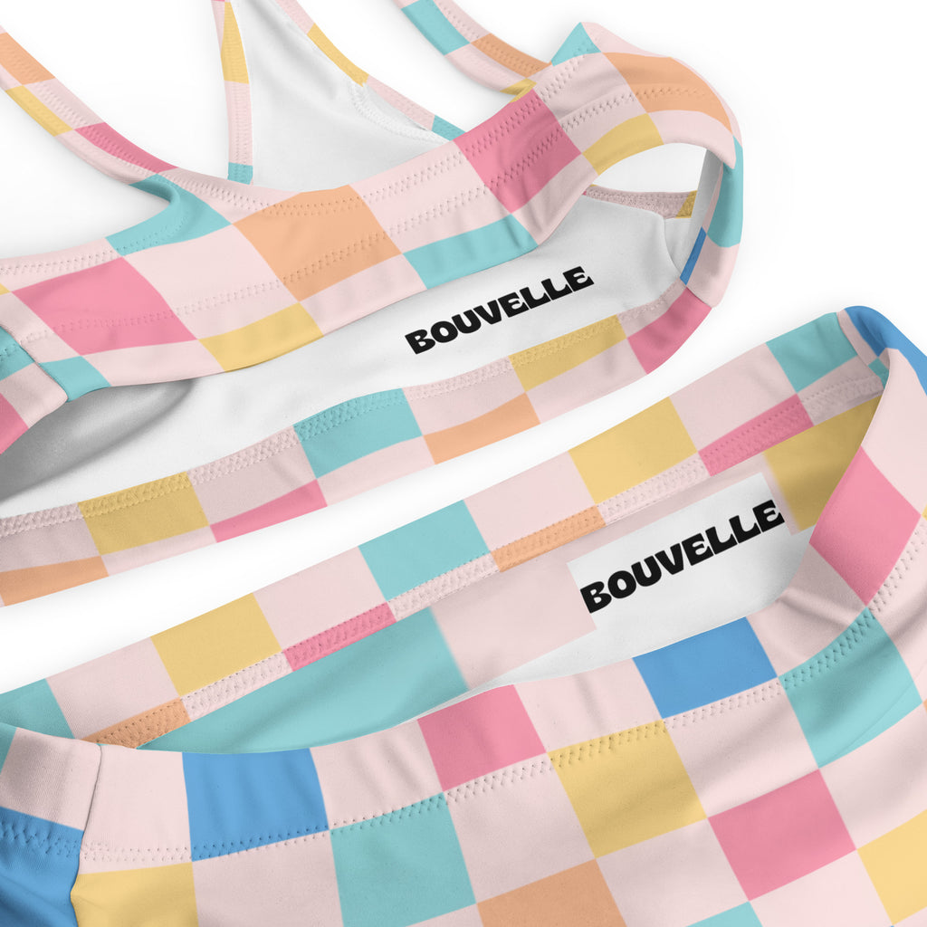 Women's Colorful Pastel Checkerboard Recycled Bikini - Removable Padding, Buttery Soft Quick-Drying UPF 50+ Fabric