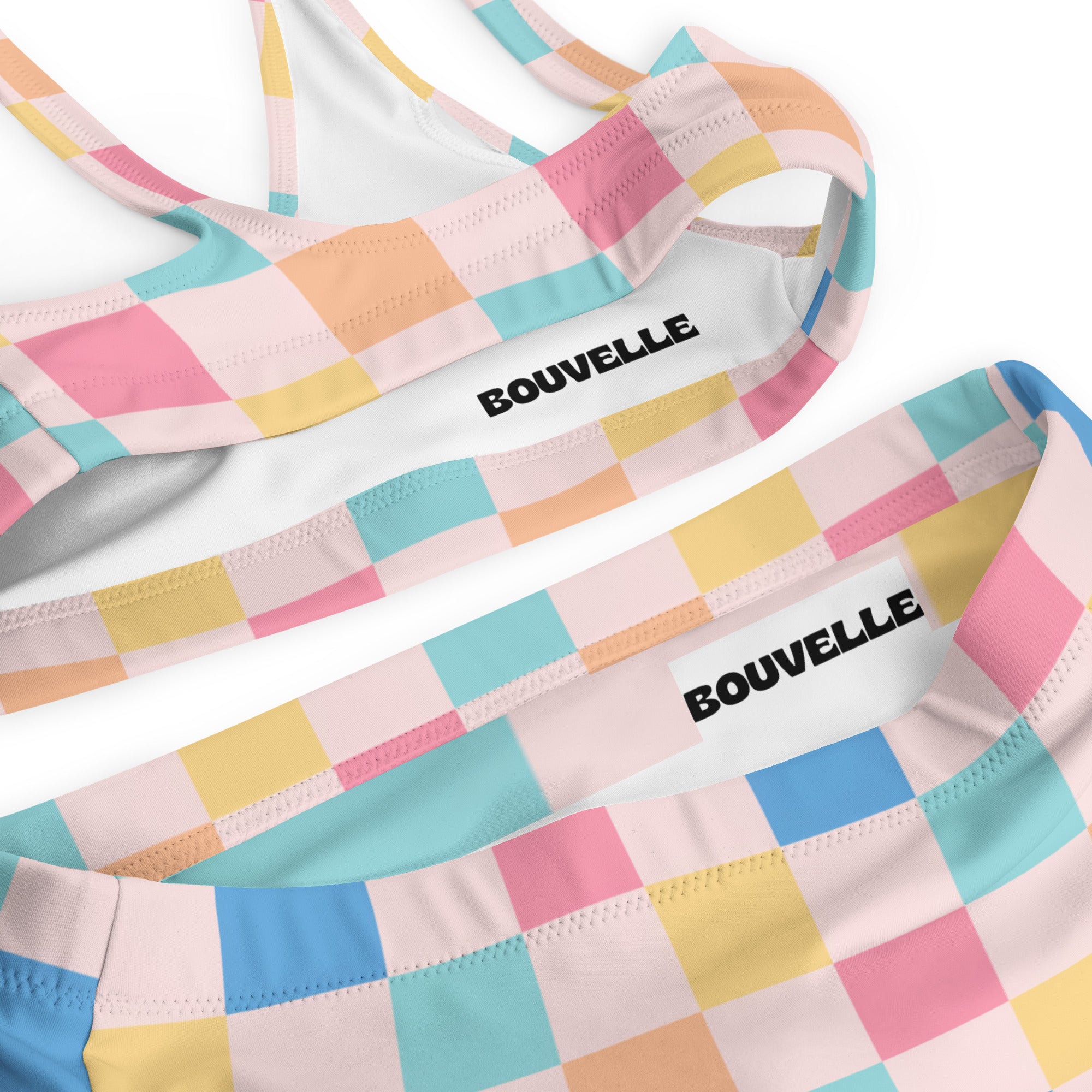 Women's Colorful Pastel Checkerboard Recycled Bikini - Removable Padding, Buttery Soft Quick-Drying UPF 50+ Fabric