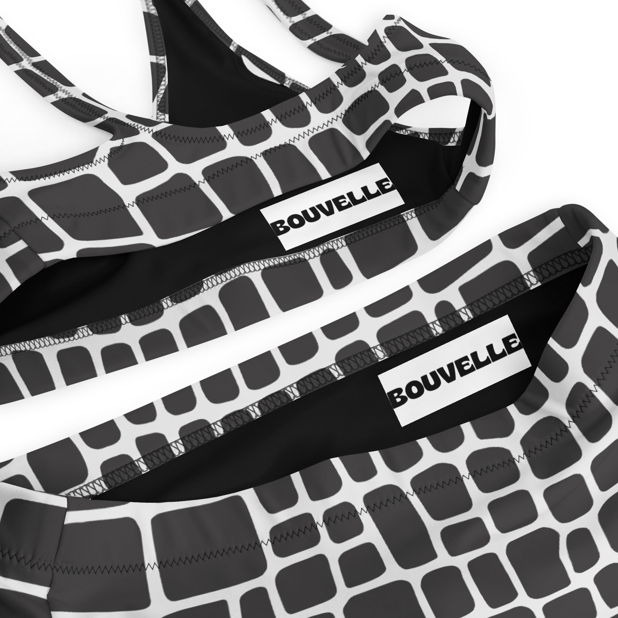 Women's Black and White Reptile Print Recycled Bikini - Removable Padding, Buttery Soft Quick-Drying UPF 50+ Fabric