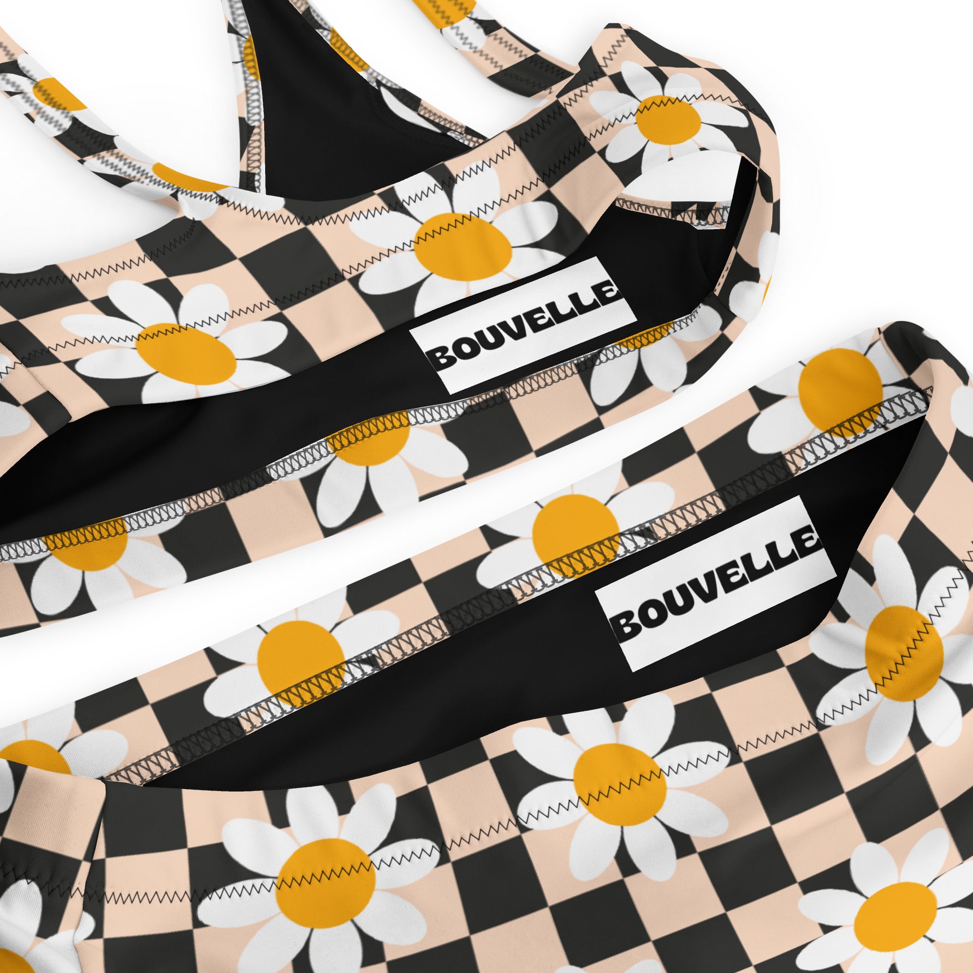 Women's Daisy Checkerboard Recycled Bikini - Removable Padding, Buttery Soft Quick-Drying UPF 50+ Fabric