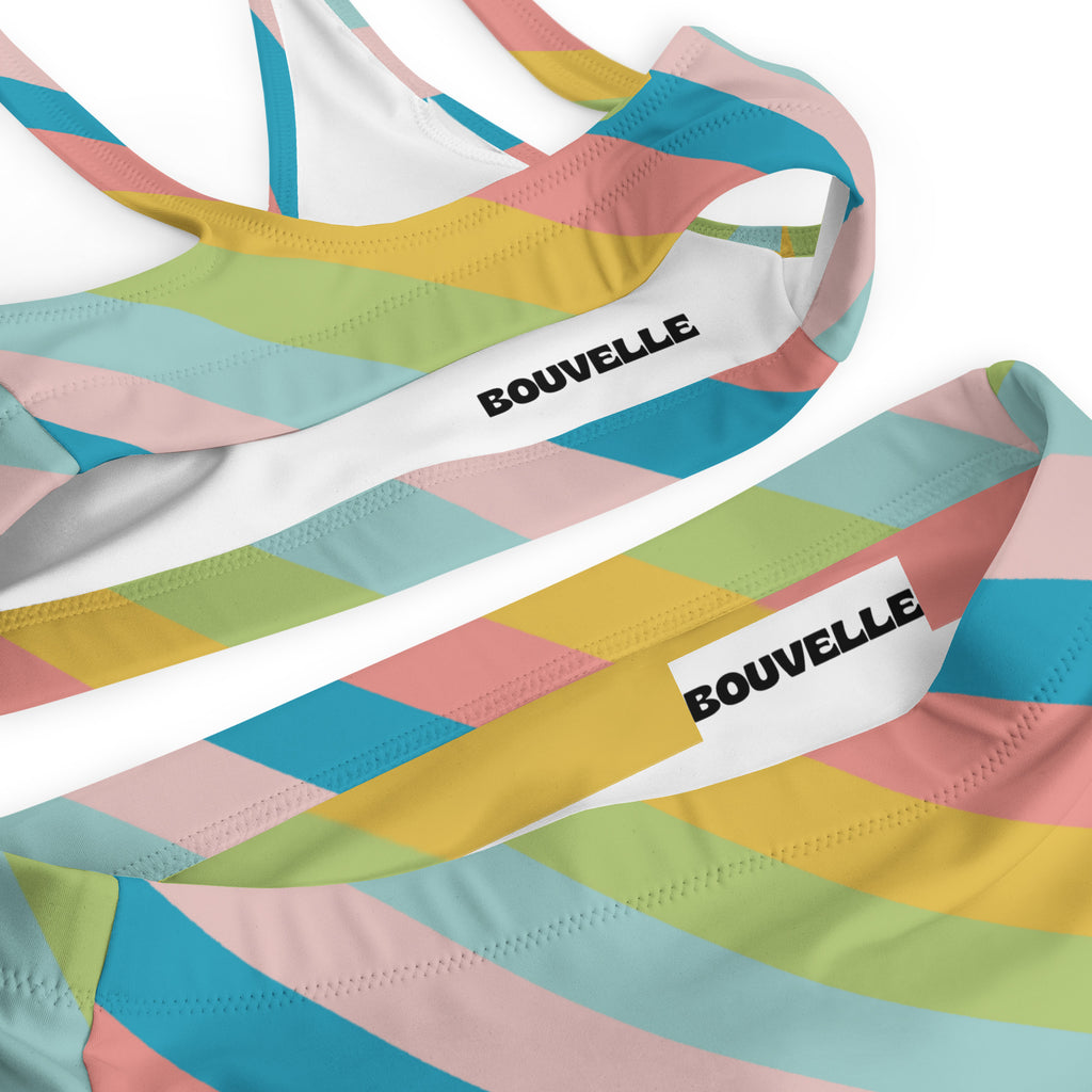 Women's Colorful Retro Striped Recycled Bikini - Removable Padding, Buttery Soft Quick-Drying UPF 50+ Fabric