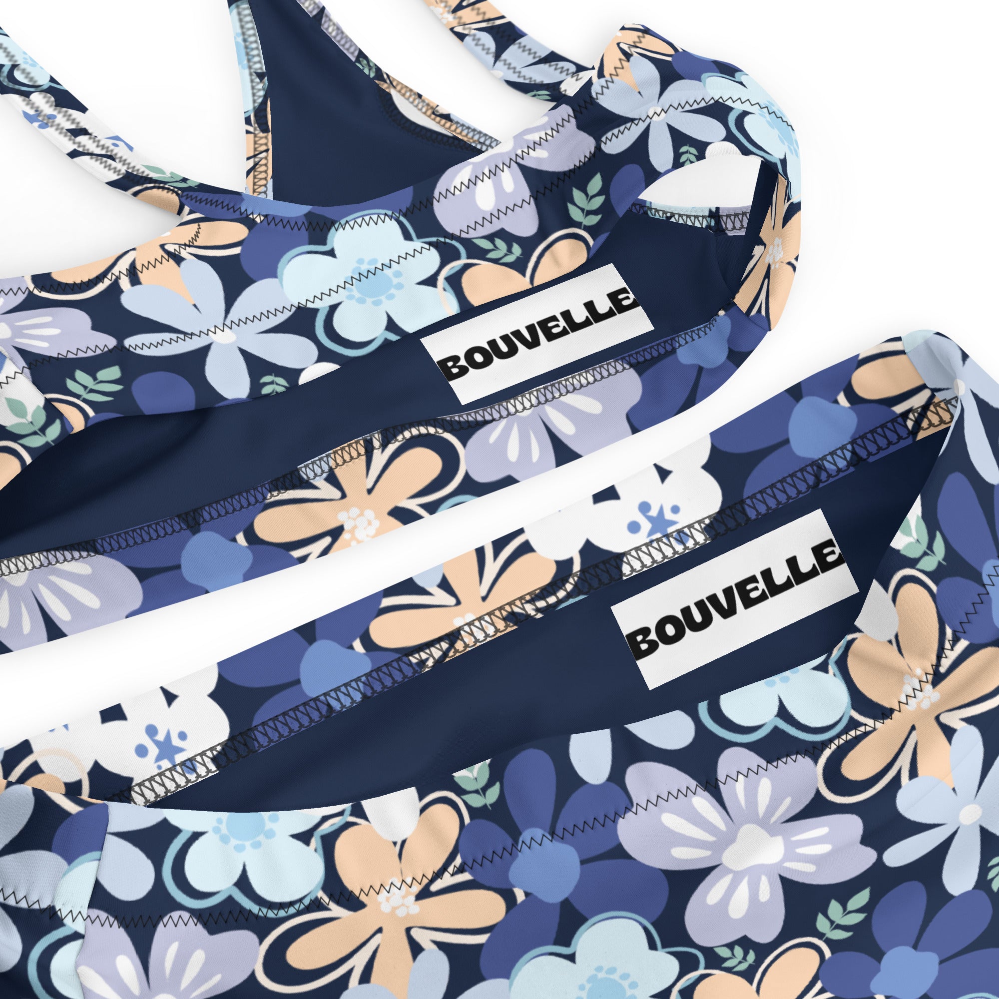 Women's Navy Floral Recycled Bikini - Removable Padding, Buttery Soft Quick-Drying UPF 50+ Fabric