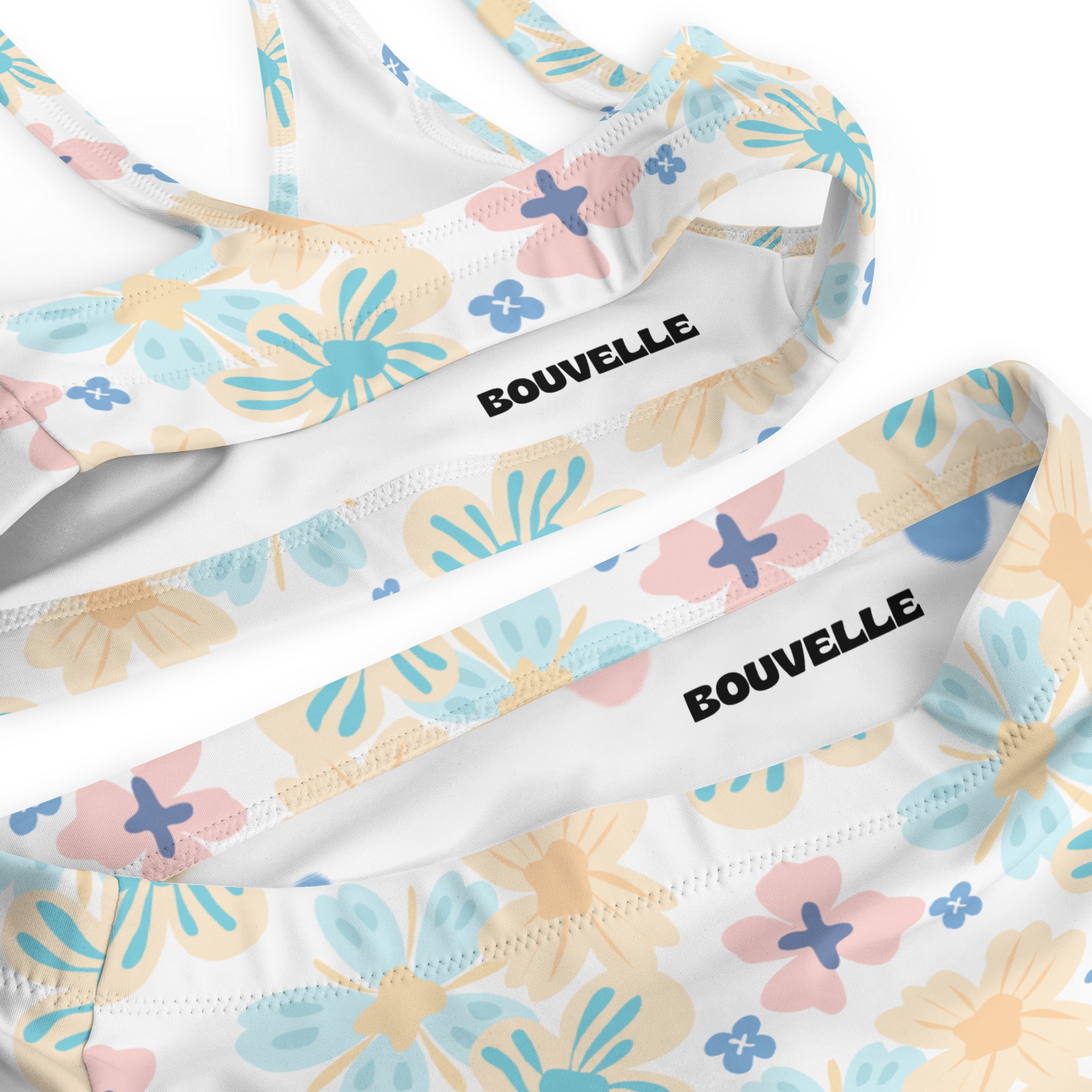 Women's White Pastel Floral Recycled Bikini - Removable Padding, Buttery Soft Quick-Drying UPF 50+ Fabric