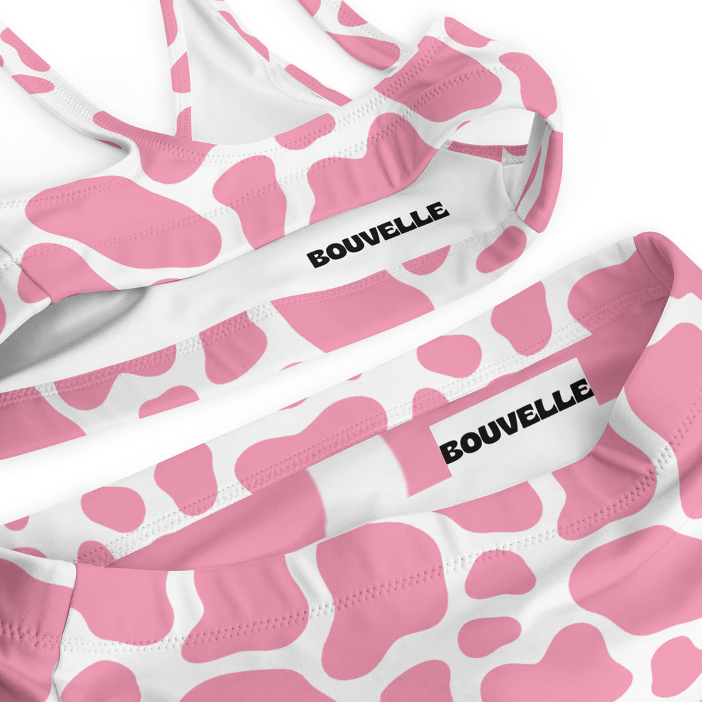 Women's Pink Cow Print Recycled Bikini - Removable Padding, Buttery Soft Quick-Drying UPF 50+ Fabric