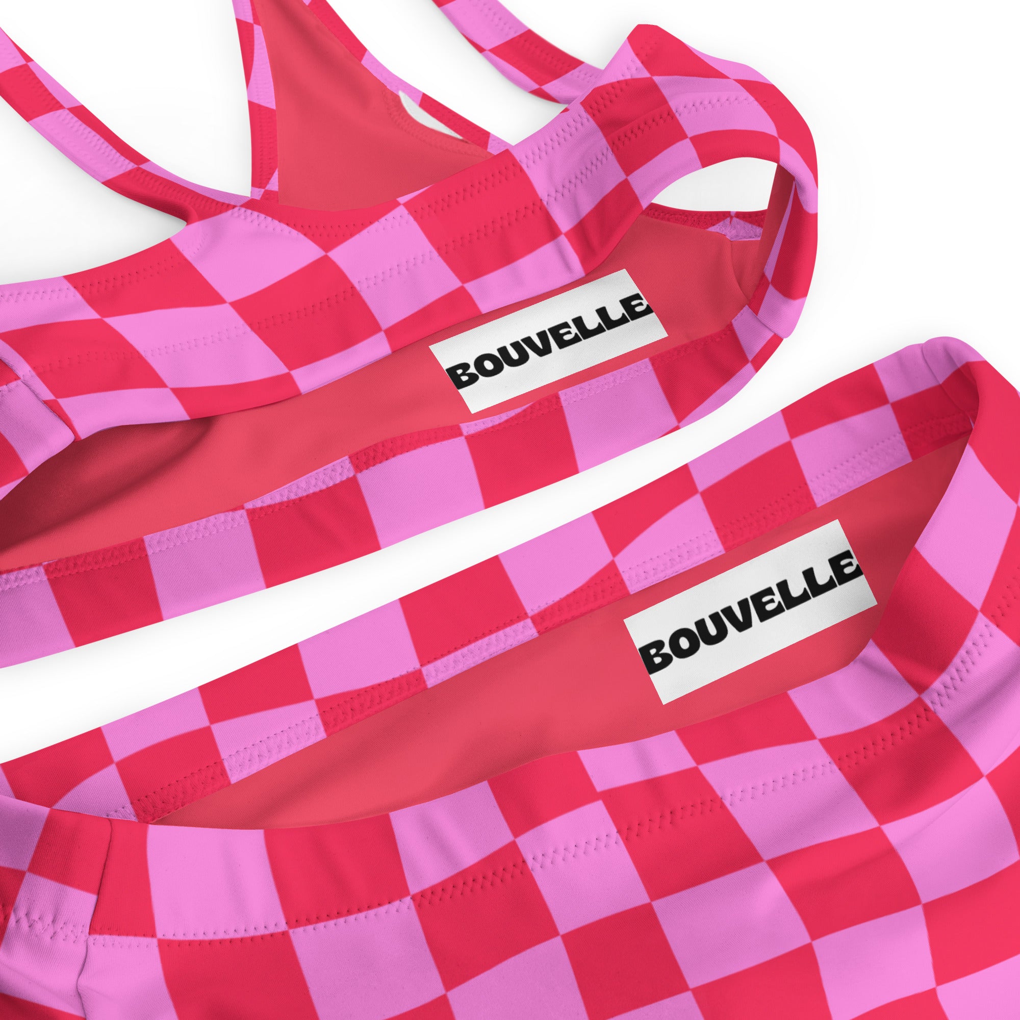 Women's Pink Checkerboard Recycled Bikini - Removable Padding, Buttery Soft Quick-Drying UPF 50+ Fabric