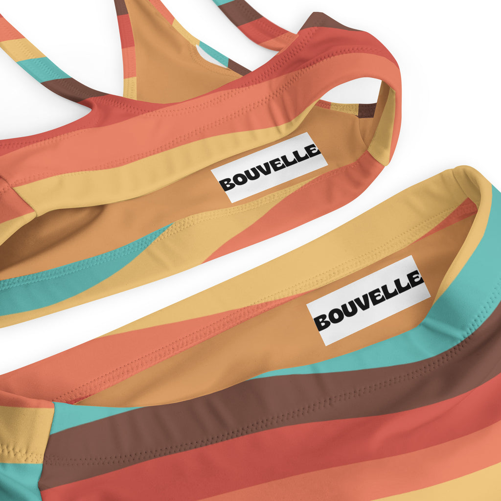 Women's Beach Sunset Retro Wavy Recycled Bikini - Removable Padding, Buttery Soft Quick-Drying UPF 50+ Fabric