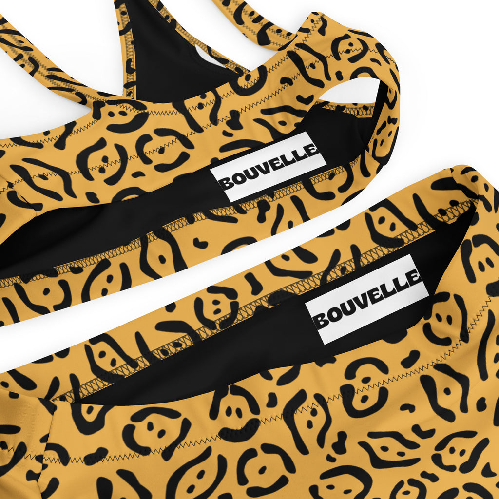 Women's Gold Leopard Print Recycled Bikini - Removable Padding, Buttery Soft Quick-Drying UPF 50+ Fabric