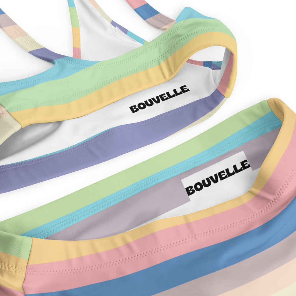 Women's Pastel Beach Rainbow Stripe Recycled Bikini - Removable Padding, Buttery Soft Quick-Drying UPF 50+ Fabric