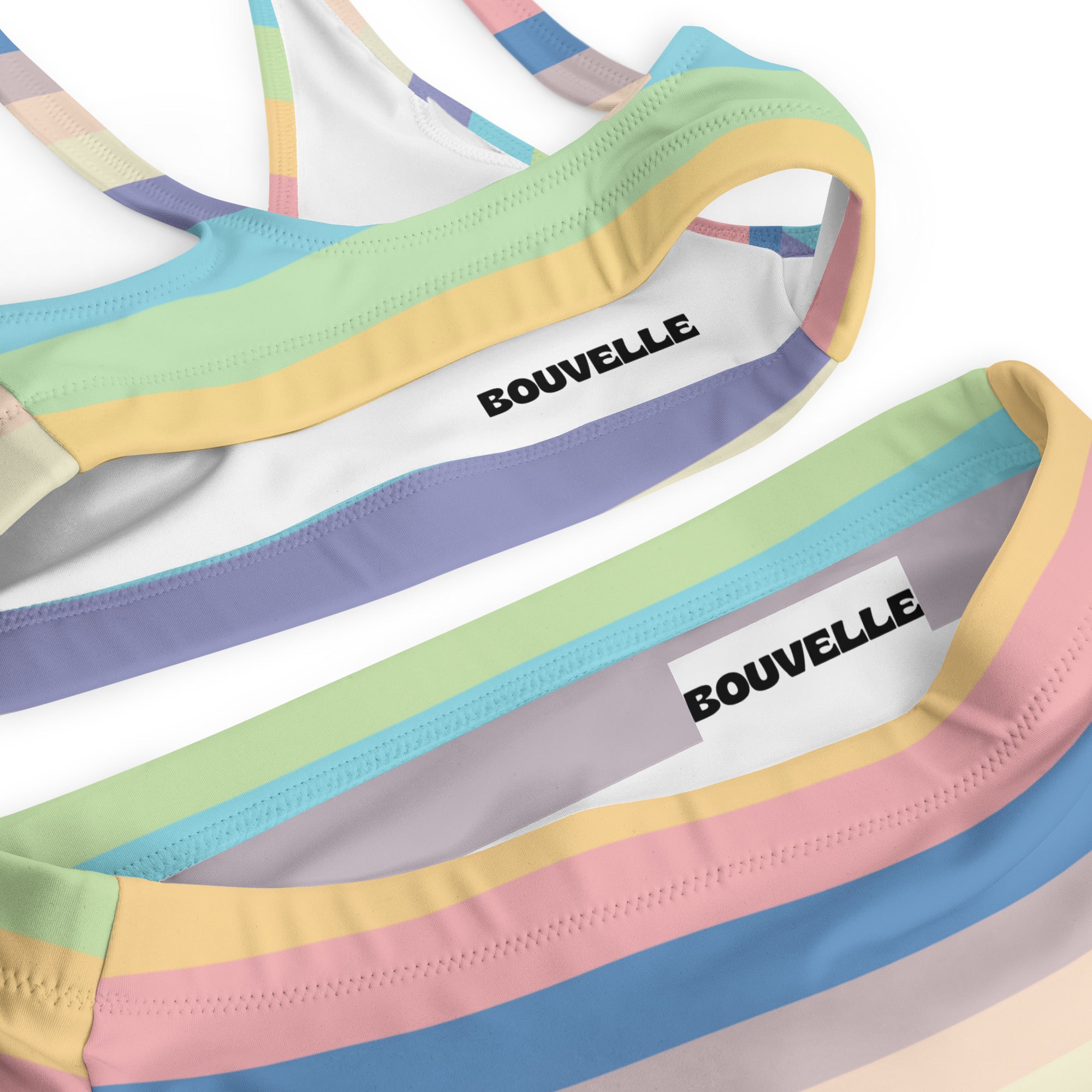 Women's Pastel Beach Rainbow Stripe Recycled Bikini - Removable Padding, Buttery Soft Quick-Drying UPF 50+ Fabric