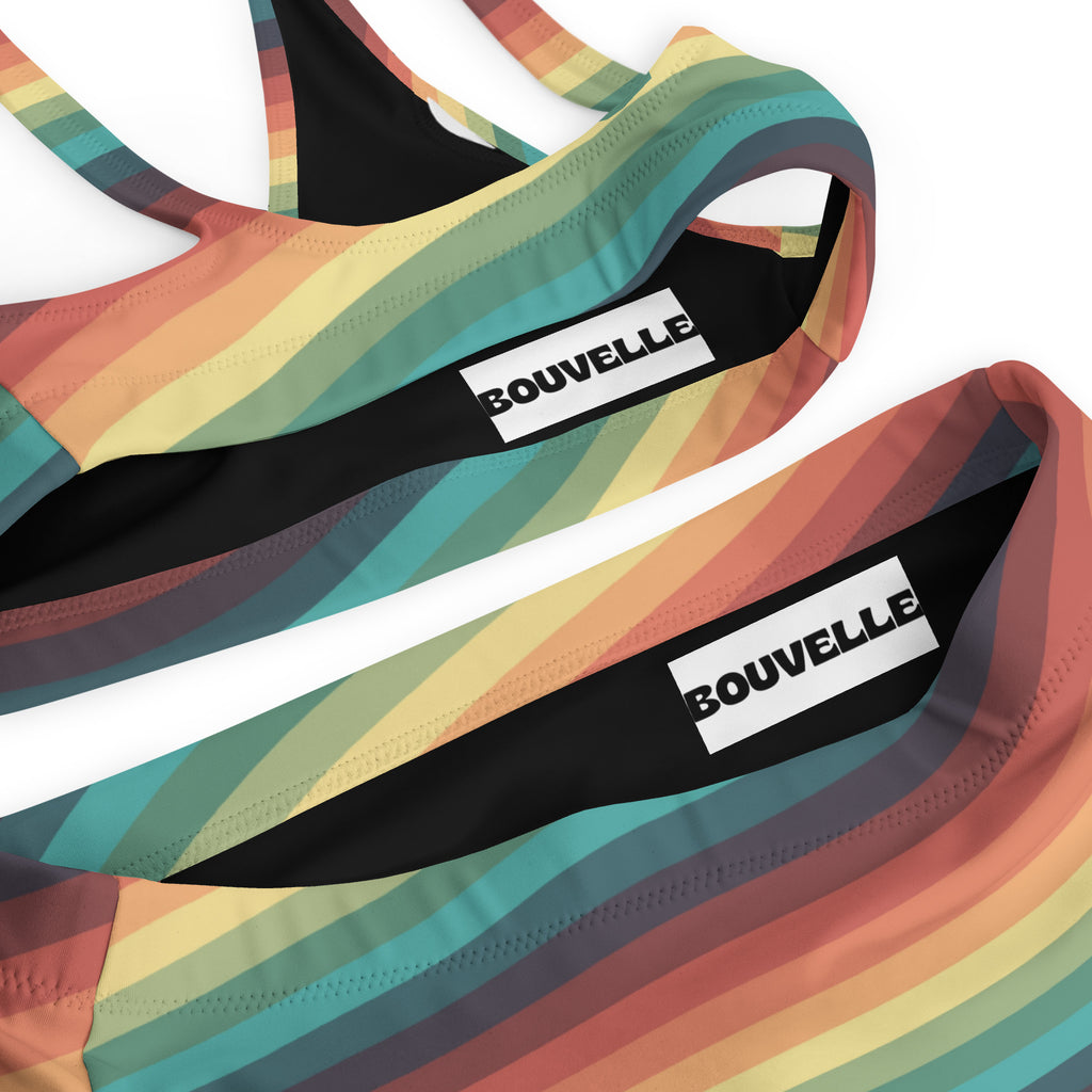 Women's Retro Sunset Stripe Recycled Bikini - Removable Padding, Buttery Soft Quick-Drying UPF 50+ Fabric