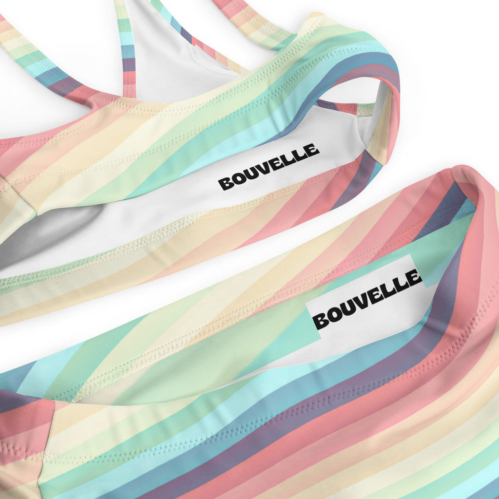 Women's Colorful Summer Stripe Recycled Bikini - Removable Padding, Buttery Soft Quick-Drying UPF 50+ Fabric