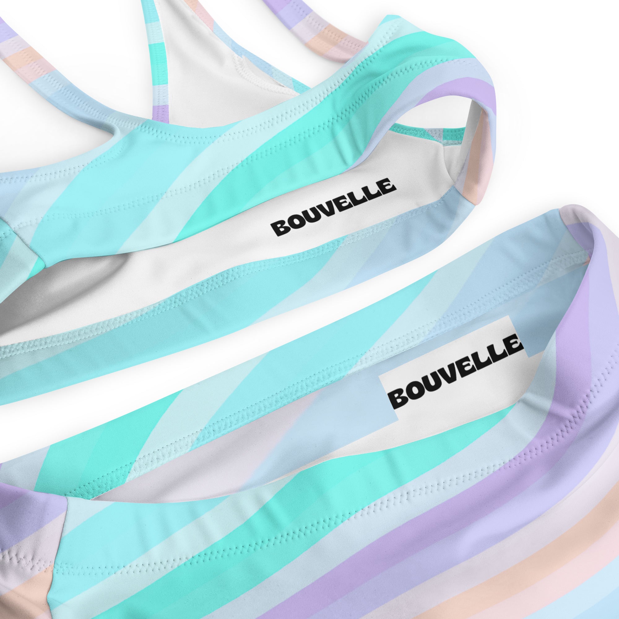 Women's Aqua Pastel Stripe Recycled Bikini - Removable Padding, Buttery Soft Quick-Drying UPF 50+ Fabric