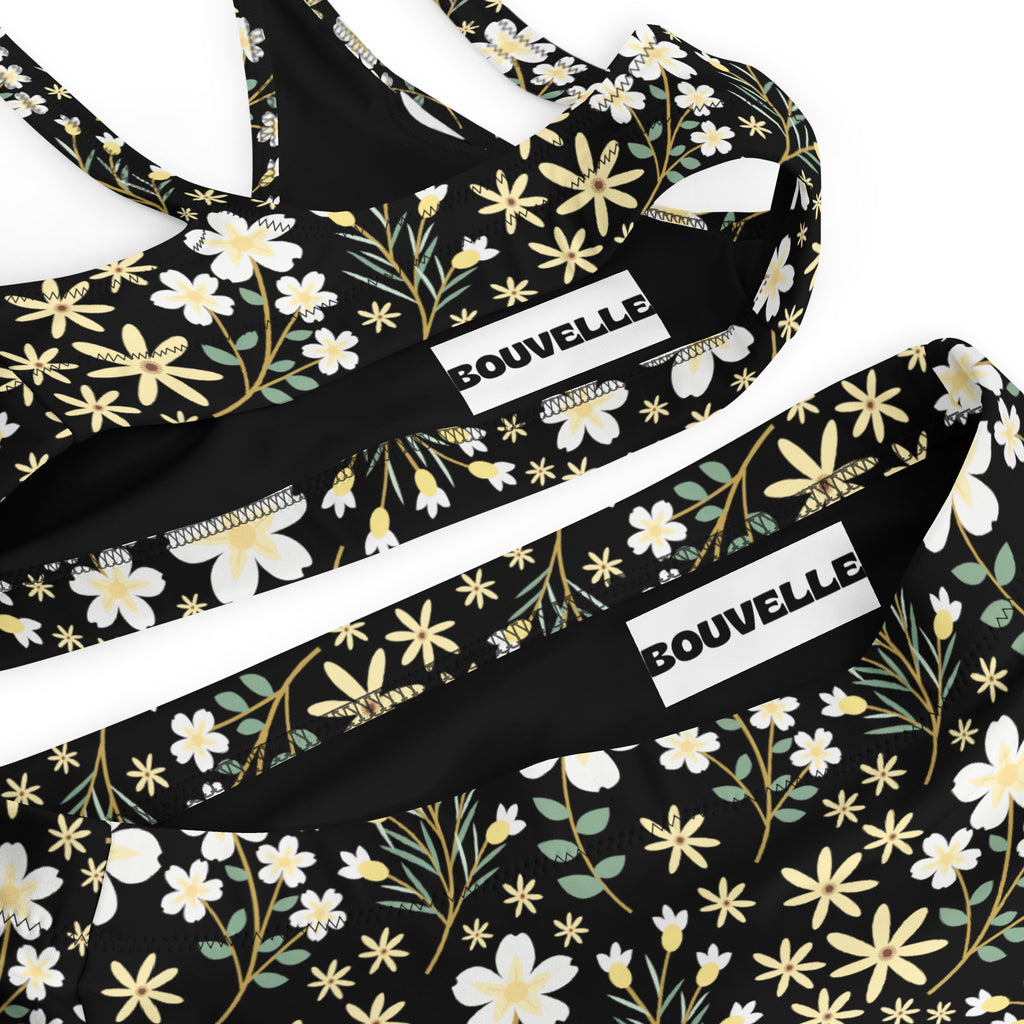 Women's Black Floral Garden Recycled Bikini - Removable Padding, Buttery Soft Quick-Drying UPF 50+ Fabric