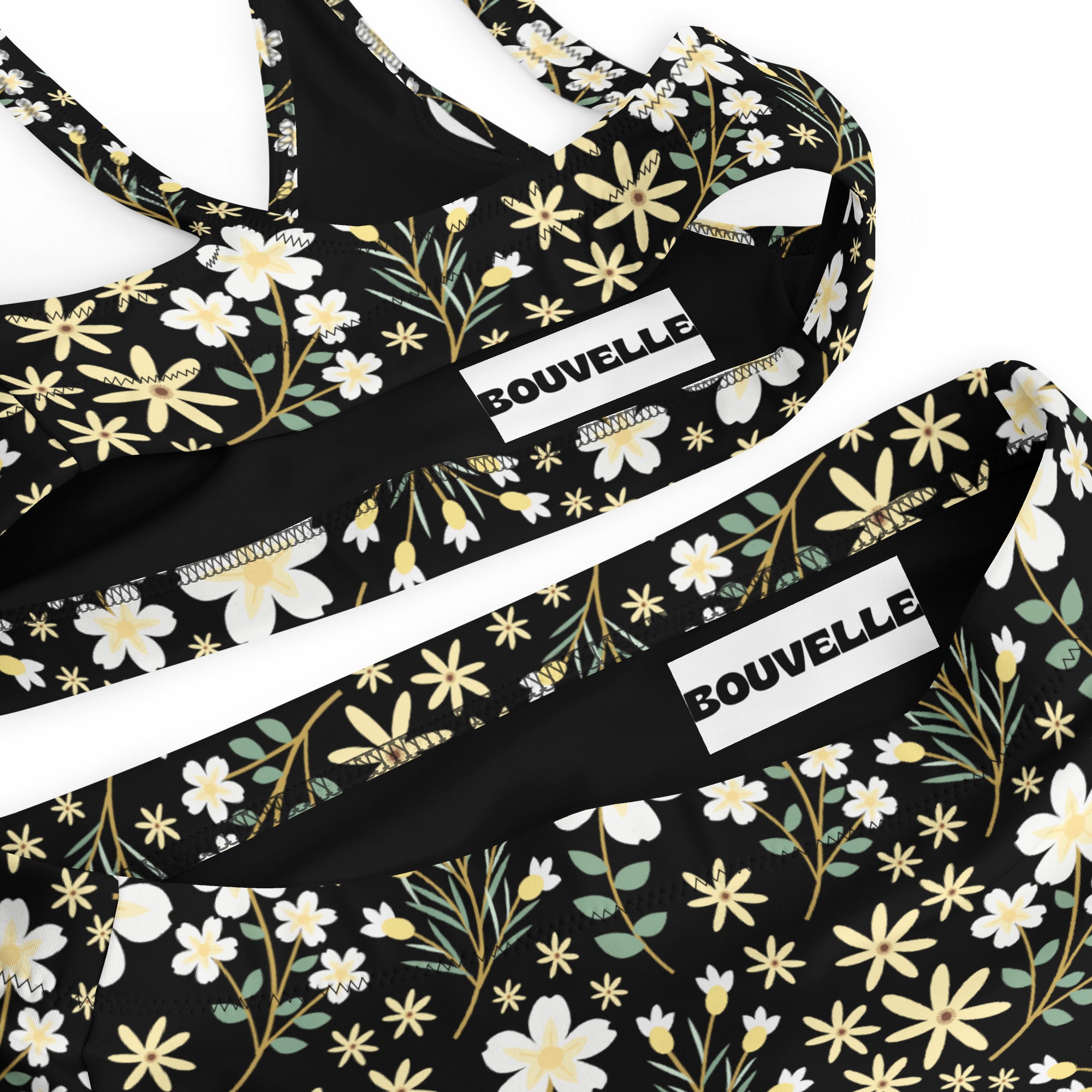 Women's Black Floral Garden Recycled Bikini - Removable Padding, Buttery Soft Quick-Drying UPF 50+ Fabric