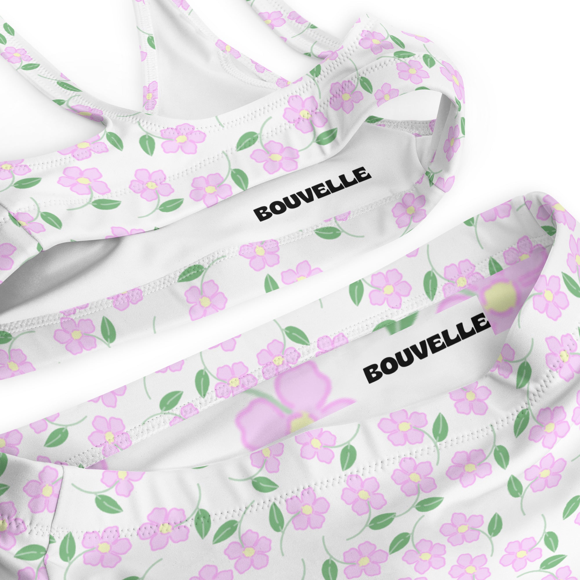 Women's White Pink Floral Recycled Bikini - Removable Padding, Buttery Soft Quick-Drying UPF 50+ Fabric