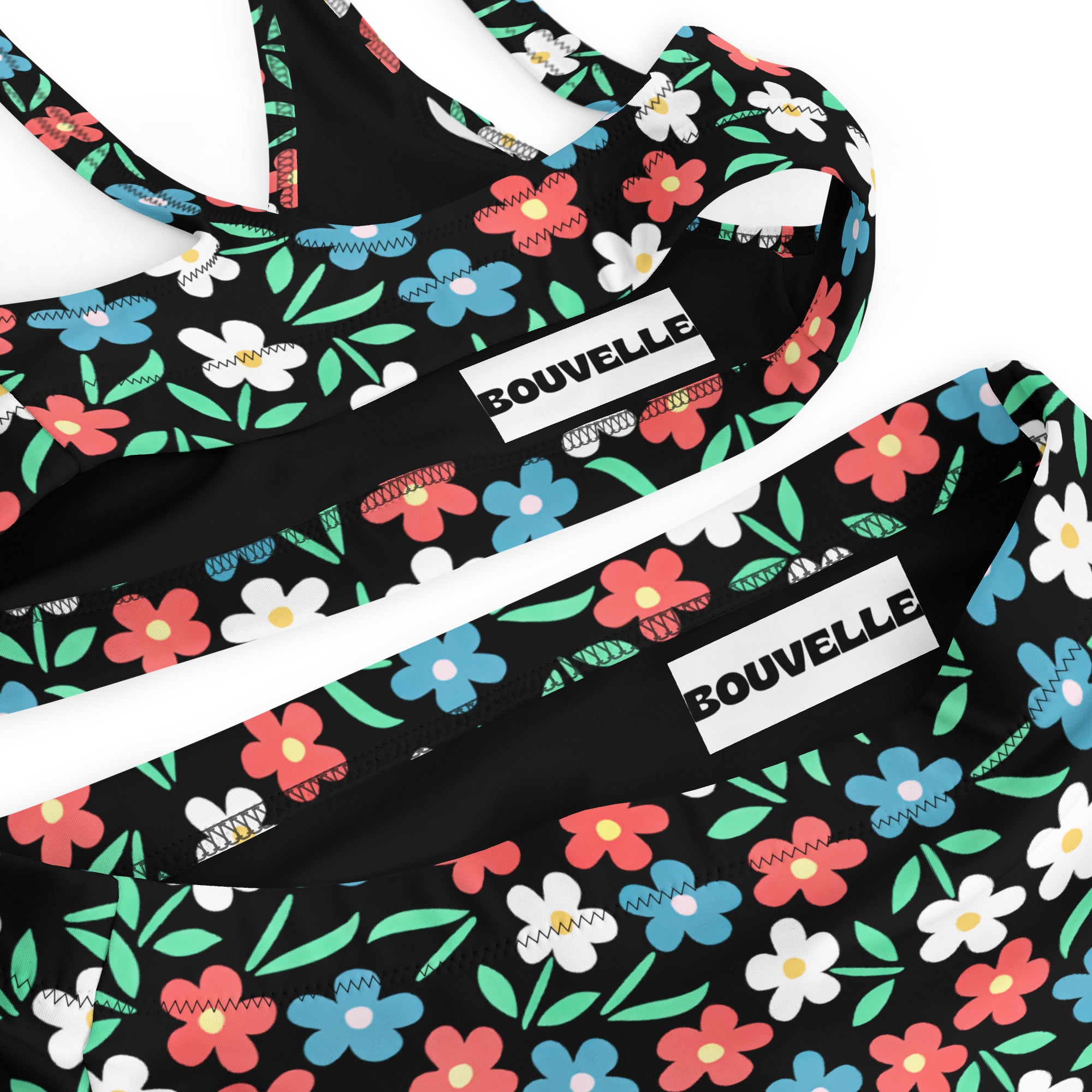Women's Colorful Daisy Print Recycled Bikini - Removable Padding, Buttery Soft Quick-Drying UPF 50+ Fabric