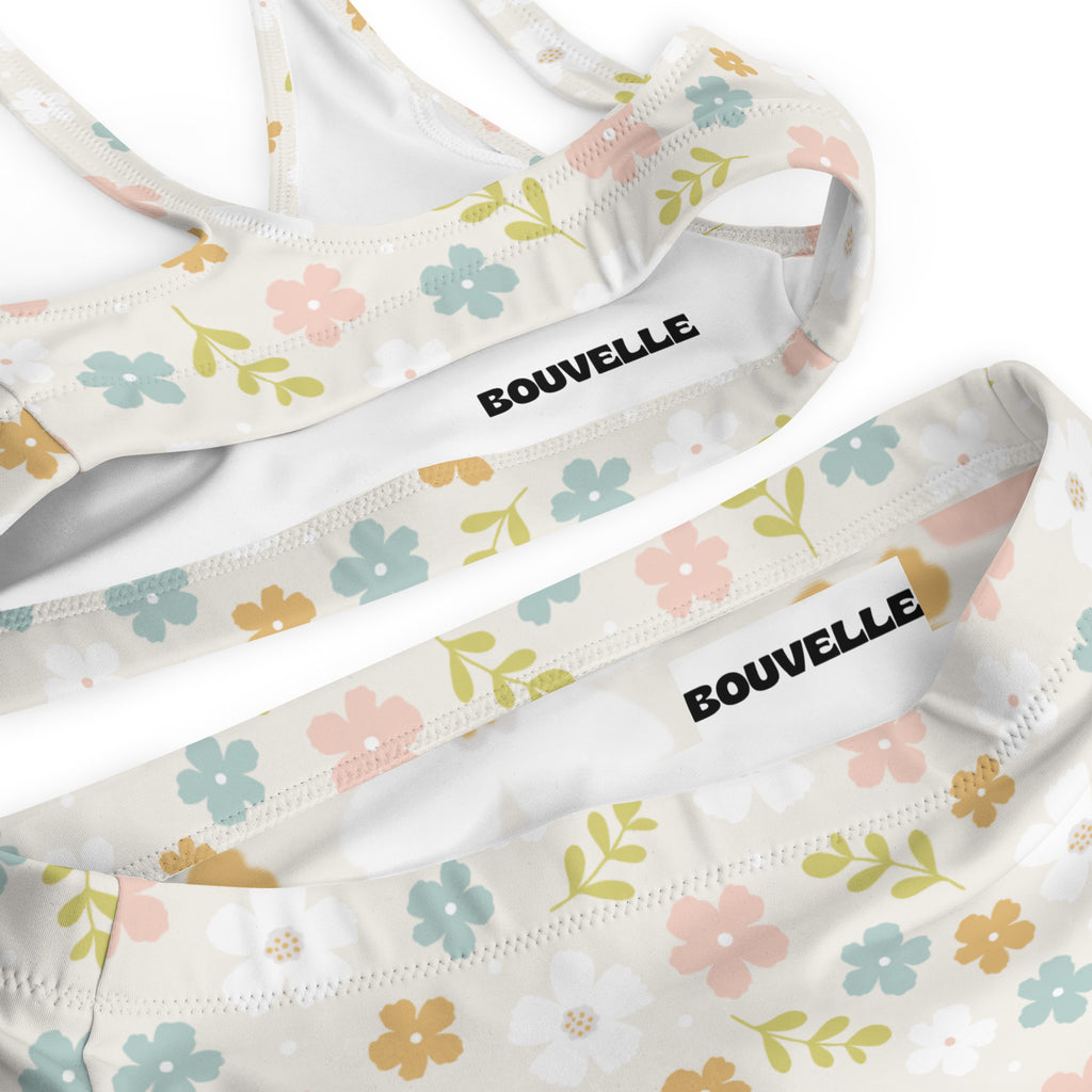 Women's Cream Floral Recycled Bikini - Removable Padding, Buttery Soft Quick-Drying UPF 50+ Fabric