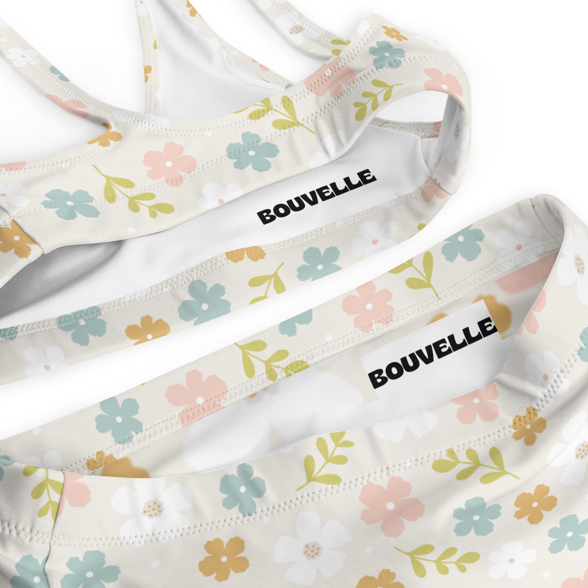 Women's Cream Floral Recycled Bikini - Removable Padding, Buttery Soft Quick-Drying UPF 50+ Fabric