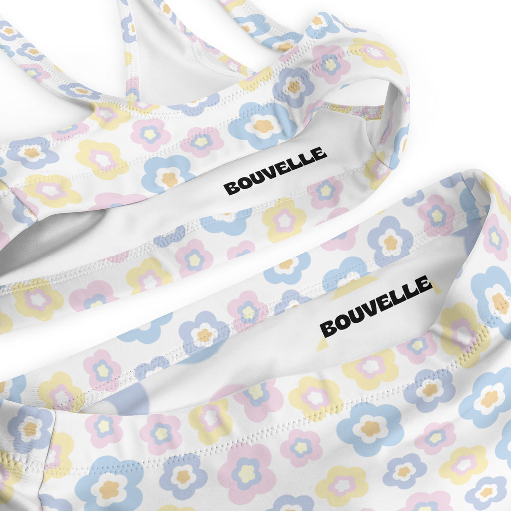 Women's Pastel Flower Recycled Bikini - Removable Padding, Buttery Soft Quick-Drying UPF 50+ Fabric