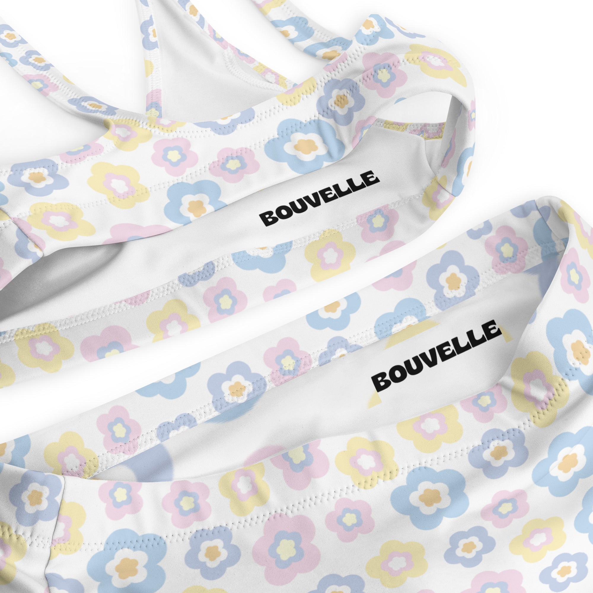 Women's Pastel Flower Recycled Bikini - Removable Padding, Buttery Soft Quick-Drying UPF 50+ Fabric