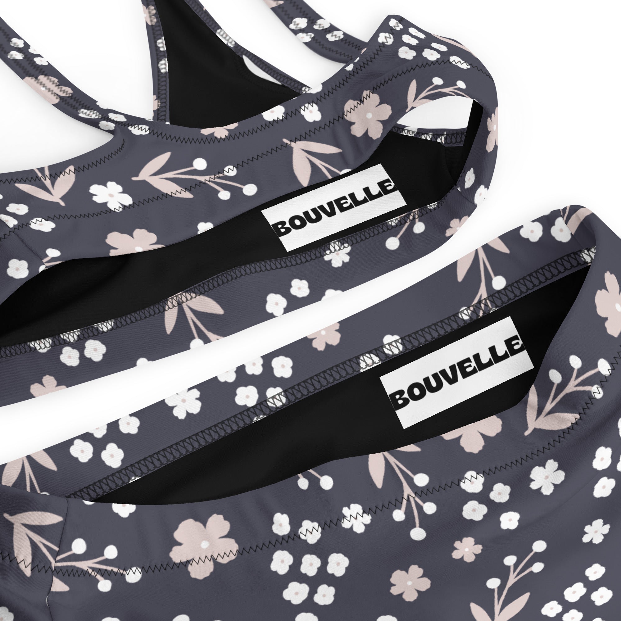 Women's Charcoal Floral Recycled Bikini - Removable Padding, Buttery Soft Quick-Drying UPF 50+ Fabric