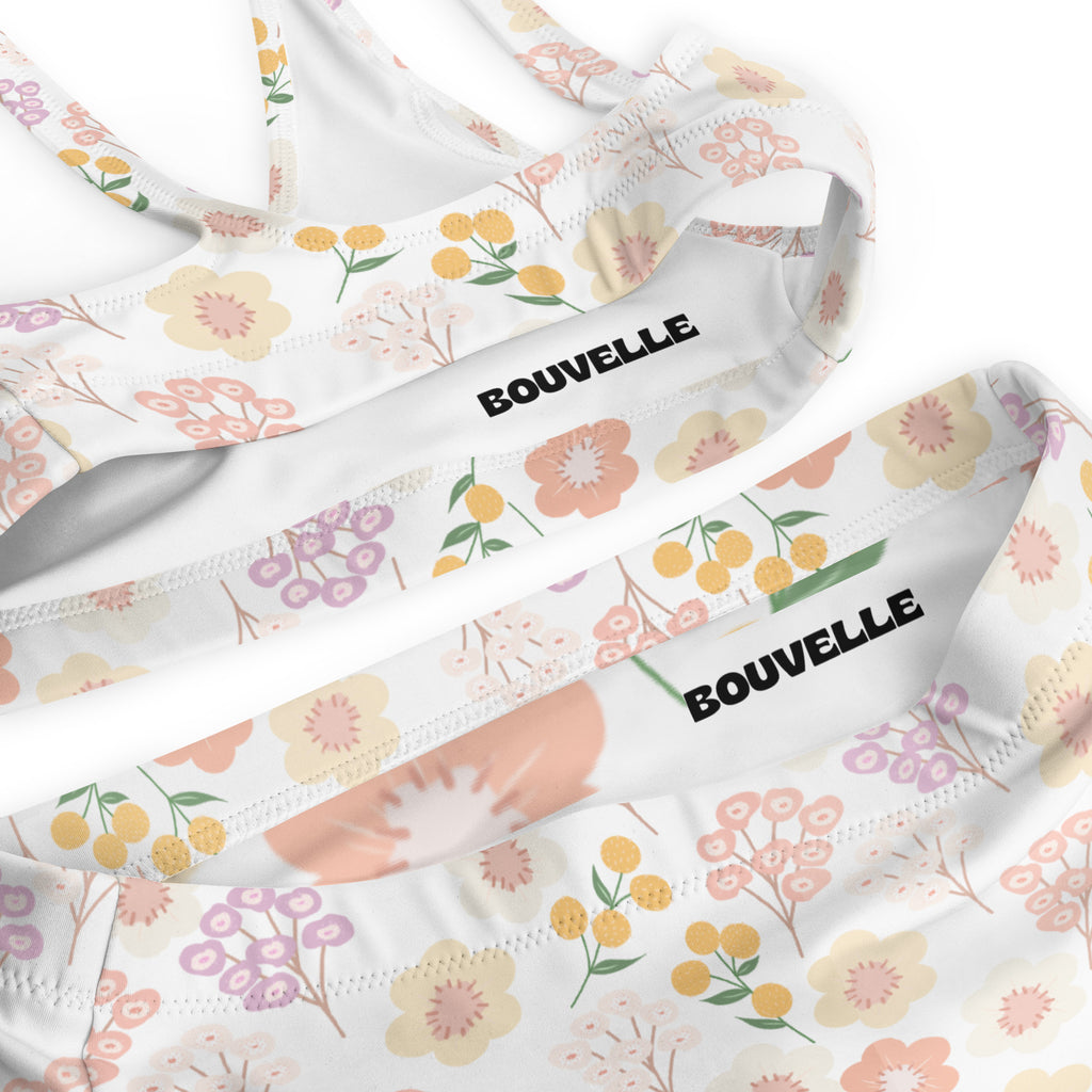 Women's Colorful Pastel Beige Botanical Recycled Bikini - Removable Padding, Buttery Soft Quick-Drying UPF 50+ Fabric