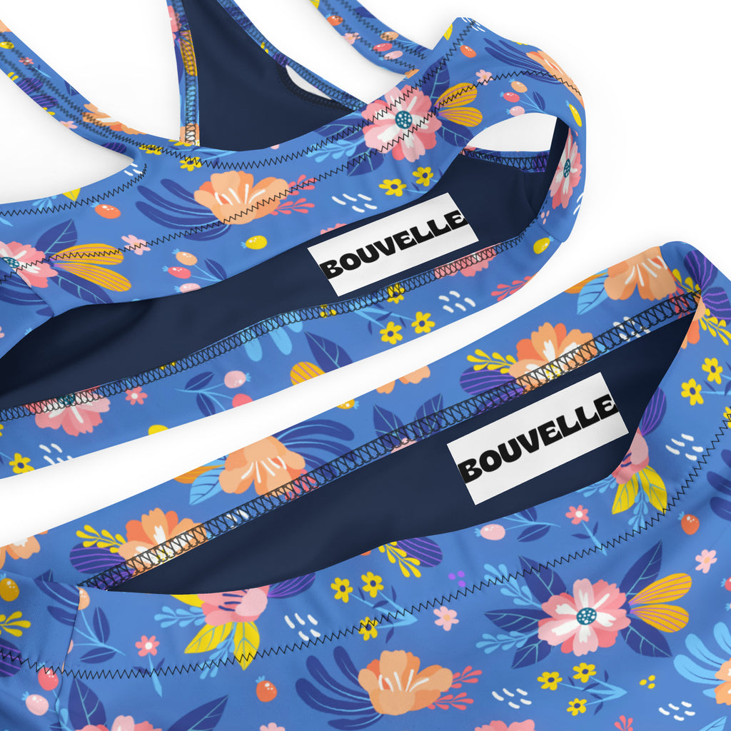 Women's Blue Floral Recycled Bikini - Removable Padding, Buttery Soft Quick-Drying UPF 50+ Fabric