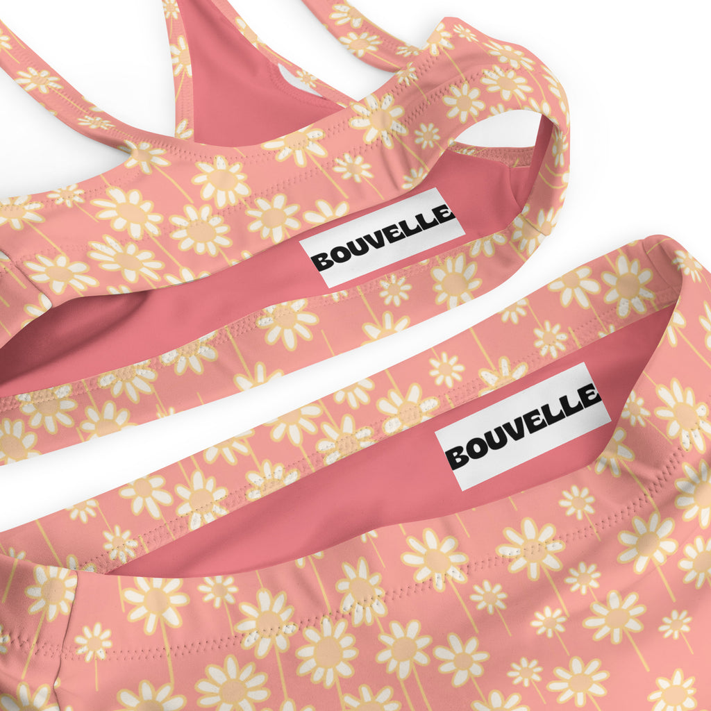 Women's Pink Daisy Recycled Bikini - Removable Padding, Buttery Soft Quick-Drying UPF 50+ Fabric