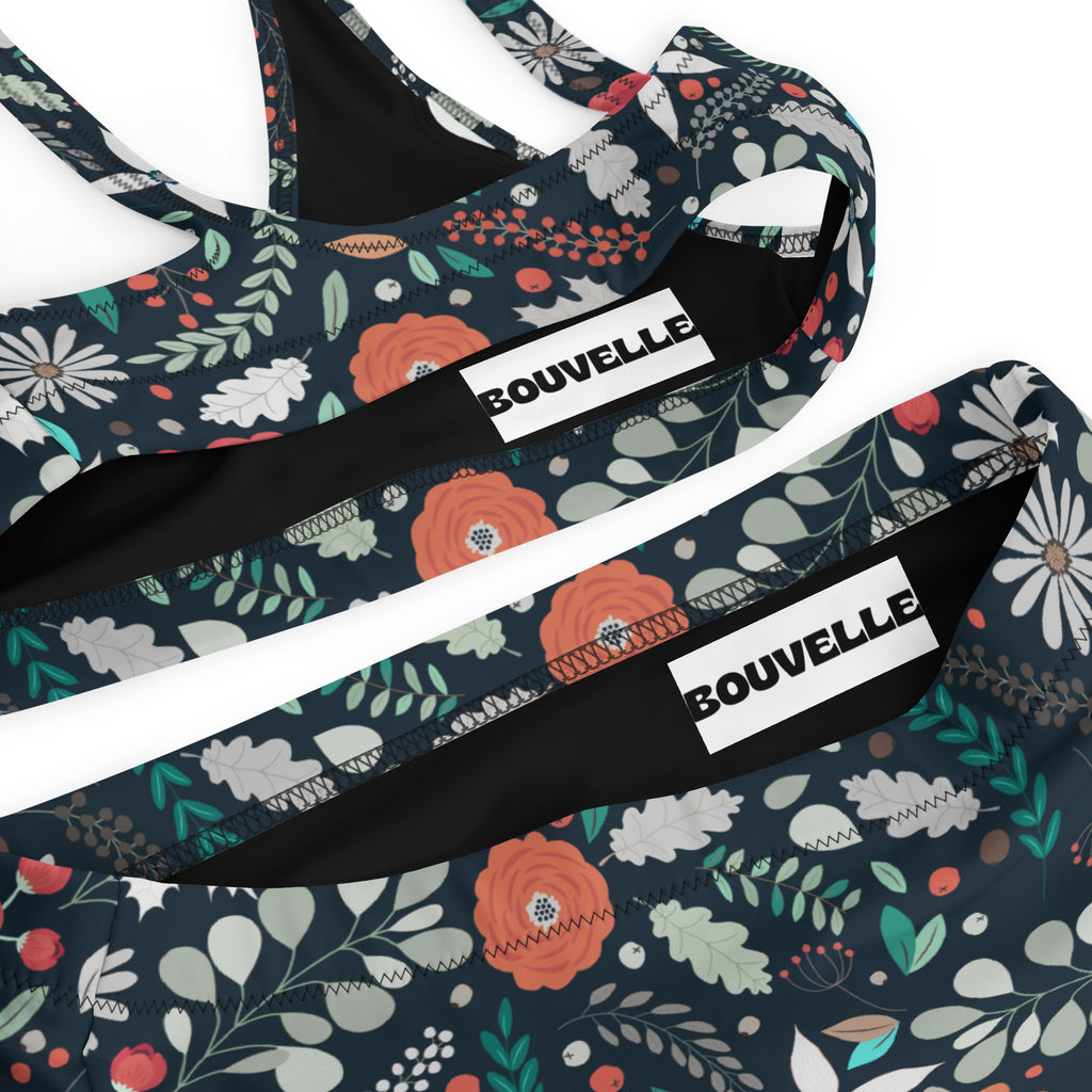Women's Dark Botanical Floral Recycled Bikini - Removable Padding, Buttery Soft Quick-Drying UPF 50+ Fabric