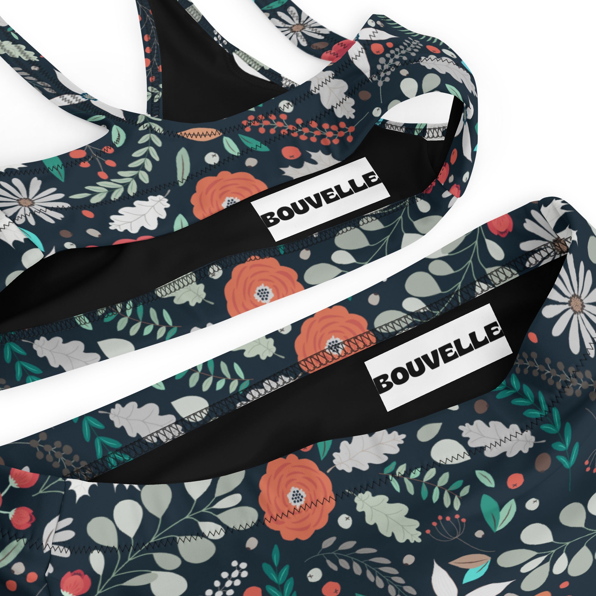 Women's Dark Botanical Floral Recycled Bikini - Removable Padding, Buttery Soft Quick-Drying UPF 50+ Fabric