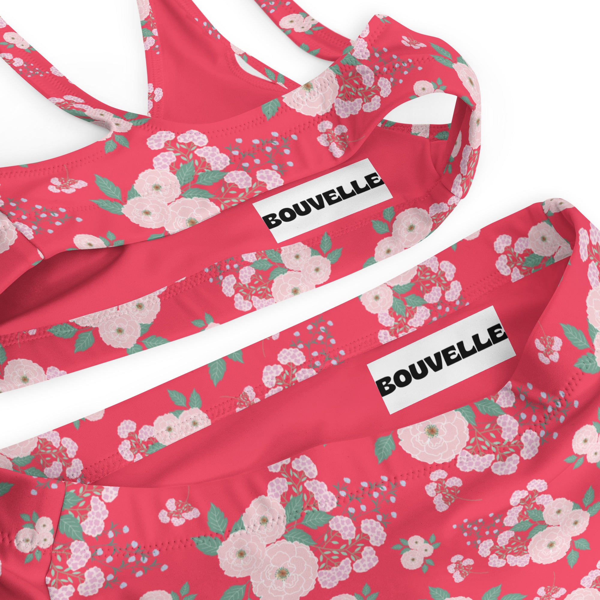 Women's Coral Pink Floral Recycled Bikini - Removable Padding, Buttery Soft Quick-Drying UPF 50+ Fabric