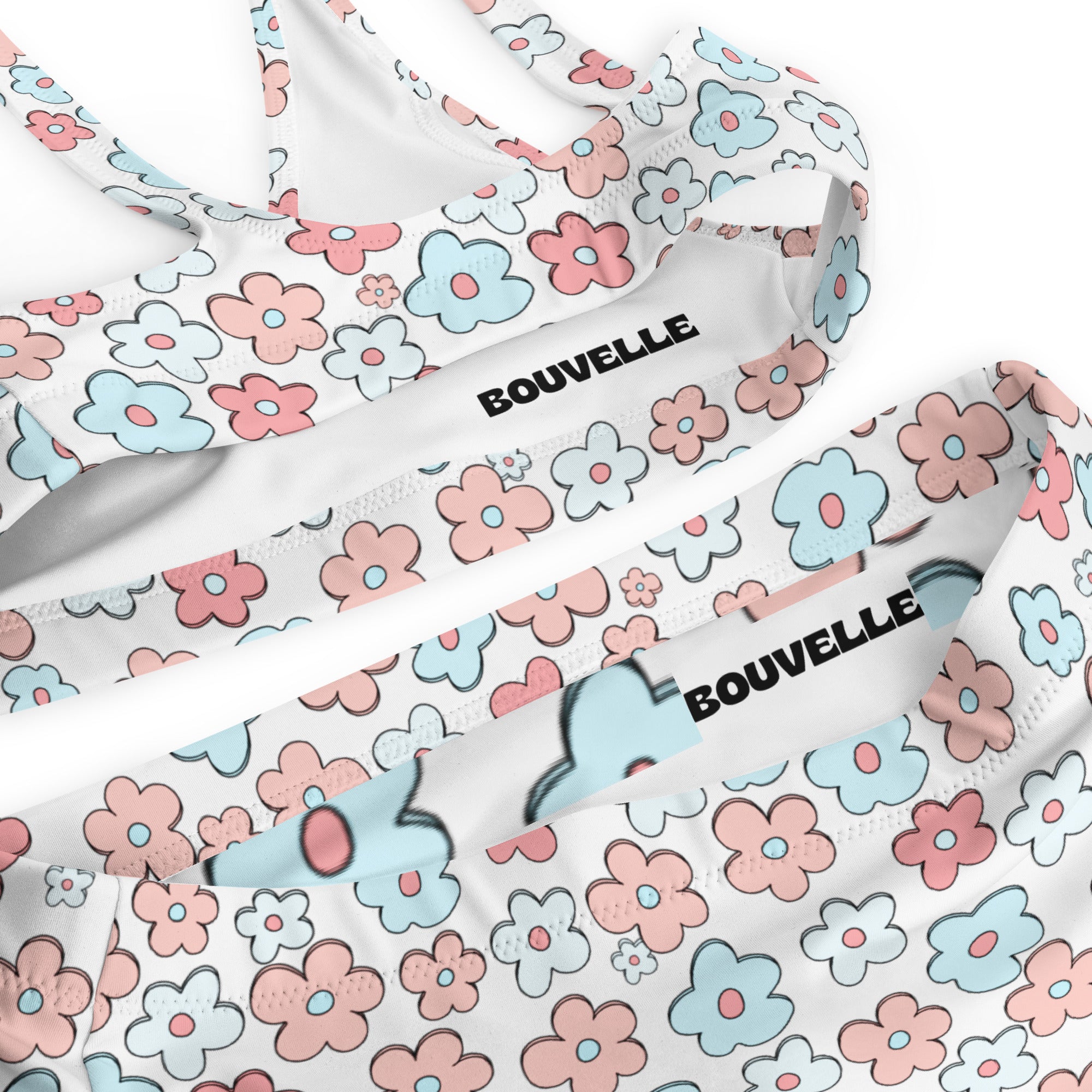 Women's Pastel Flower Recycled Bikini - Removable Padding, Buttery Soft Quick-Drying UPF 50+ Fabric