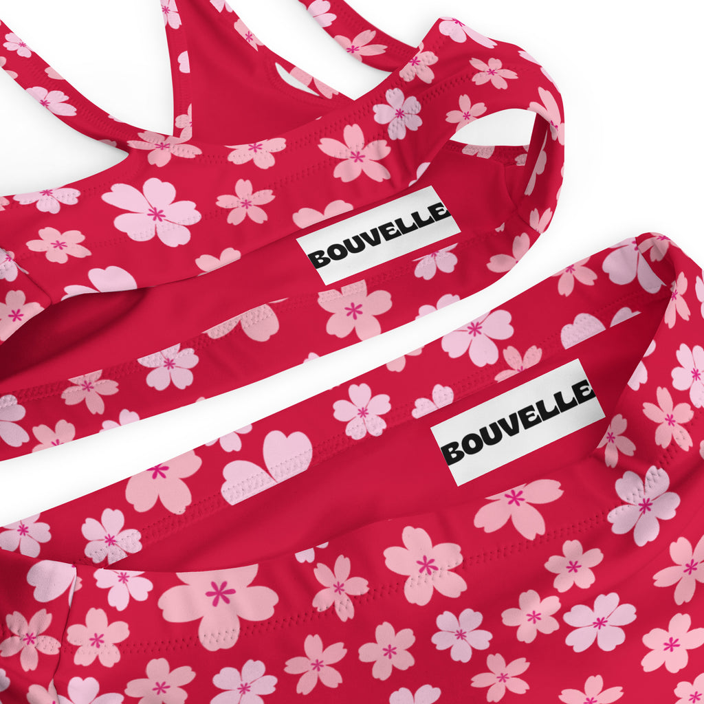 Women's Ruby Red Floral Recycled Bikini - Removable Padding, Buttery Soft Quick-Drying UPF 50+ Fabric
