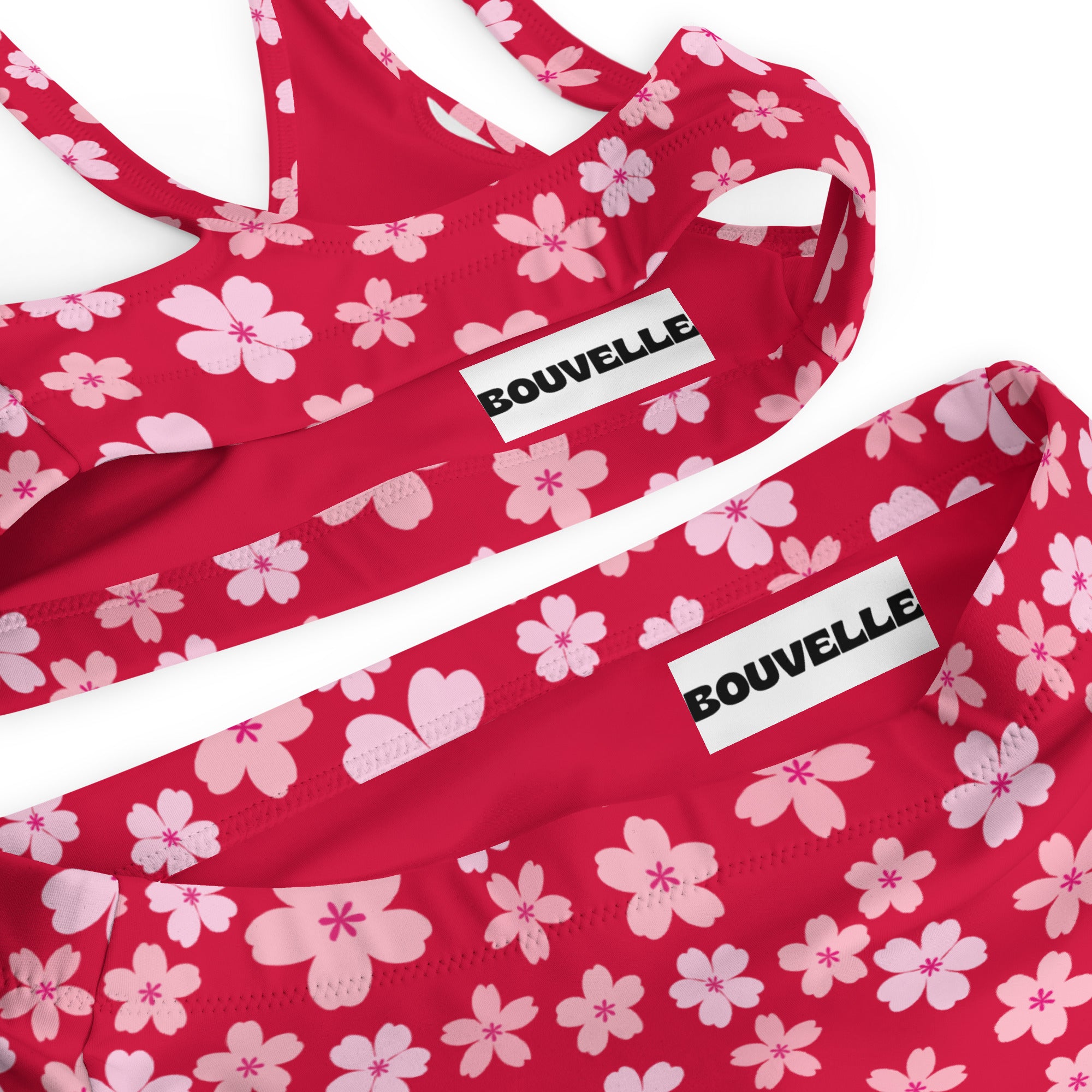 Women's Ruby Red Floral Recycled Bikini - Removable Padding, Buttery Soft Quick-Drying UPF 50+ Fabric