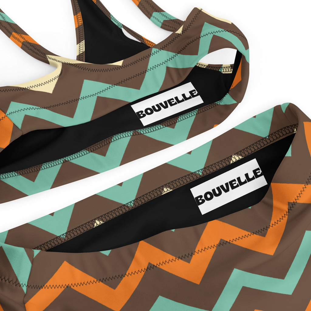 Women's Brown Chevron Recycled Bikini - Removable Padding, Buttery Soft Quick-Drying UPF 50+ Fabric