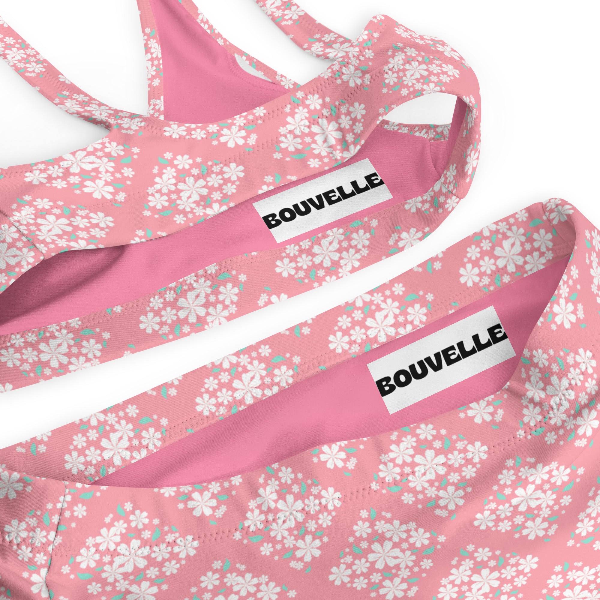 Women's Pink Floral Tile Recycled Bikini - Removable Padding, Buttery Soft Quick-Drying UPF 50+ Fabric