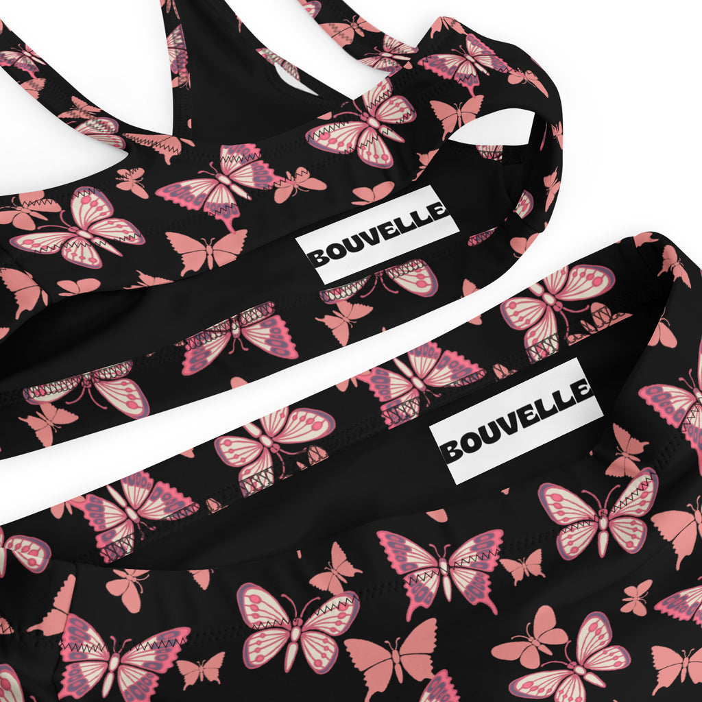 Women's Pink Butterflies Recycled Bikini - Removable Padding, Buttery Soft Quick-Drying UPF 50+ Fabric